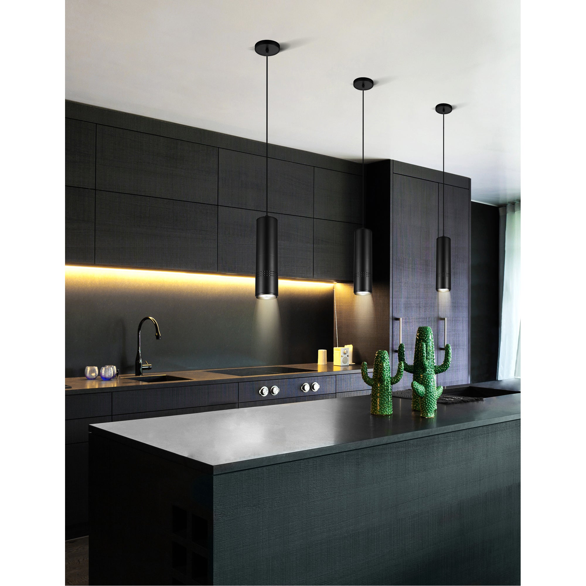 Stowe LED Black & Wood Mini Pendant