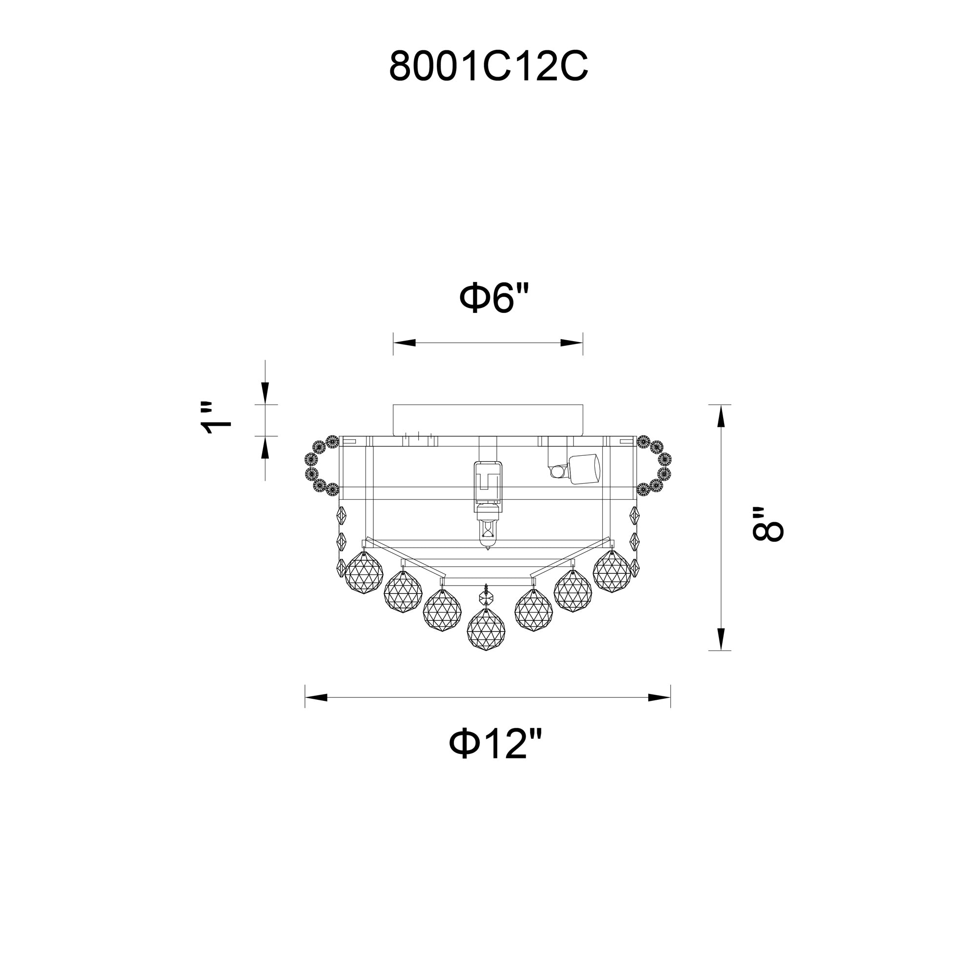 Empire 3 Light 12in Gold Flush Mount with Crystals