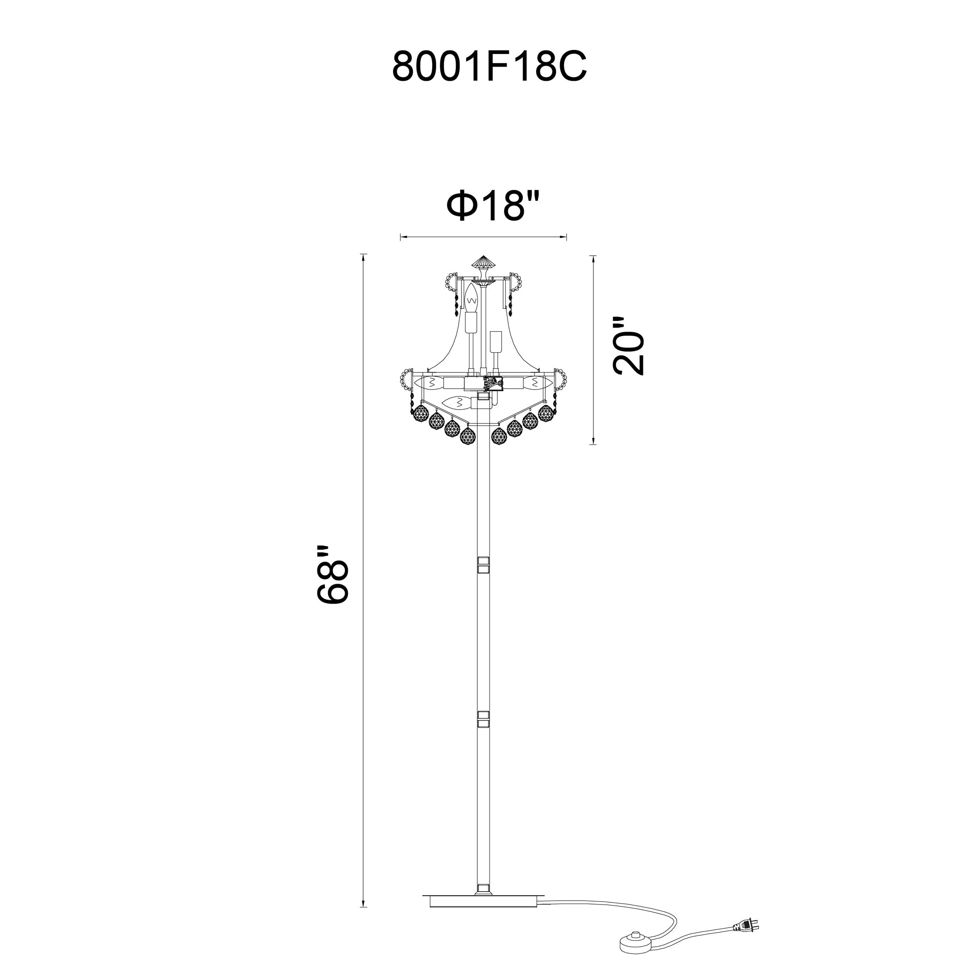 Empire 8 Light 18in Chrome Floor Lamp with Crystals