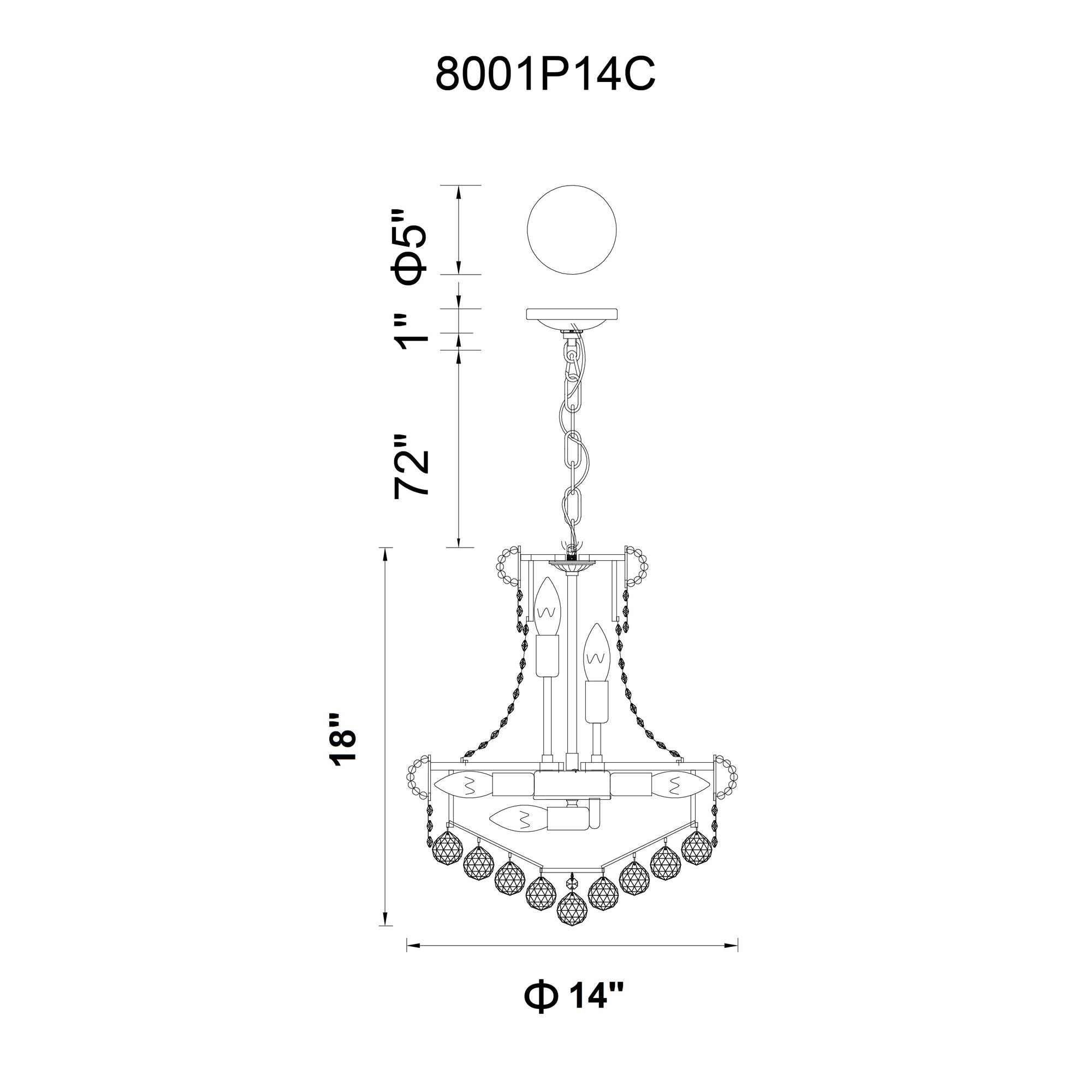 Empire 6 Light 14in Gold Chandelier with Crystals