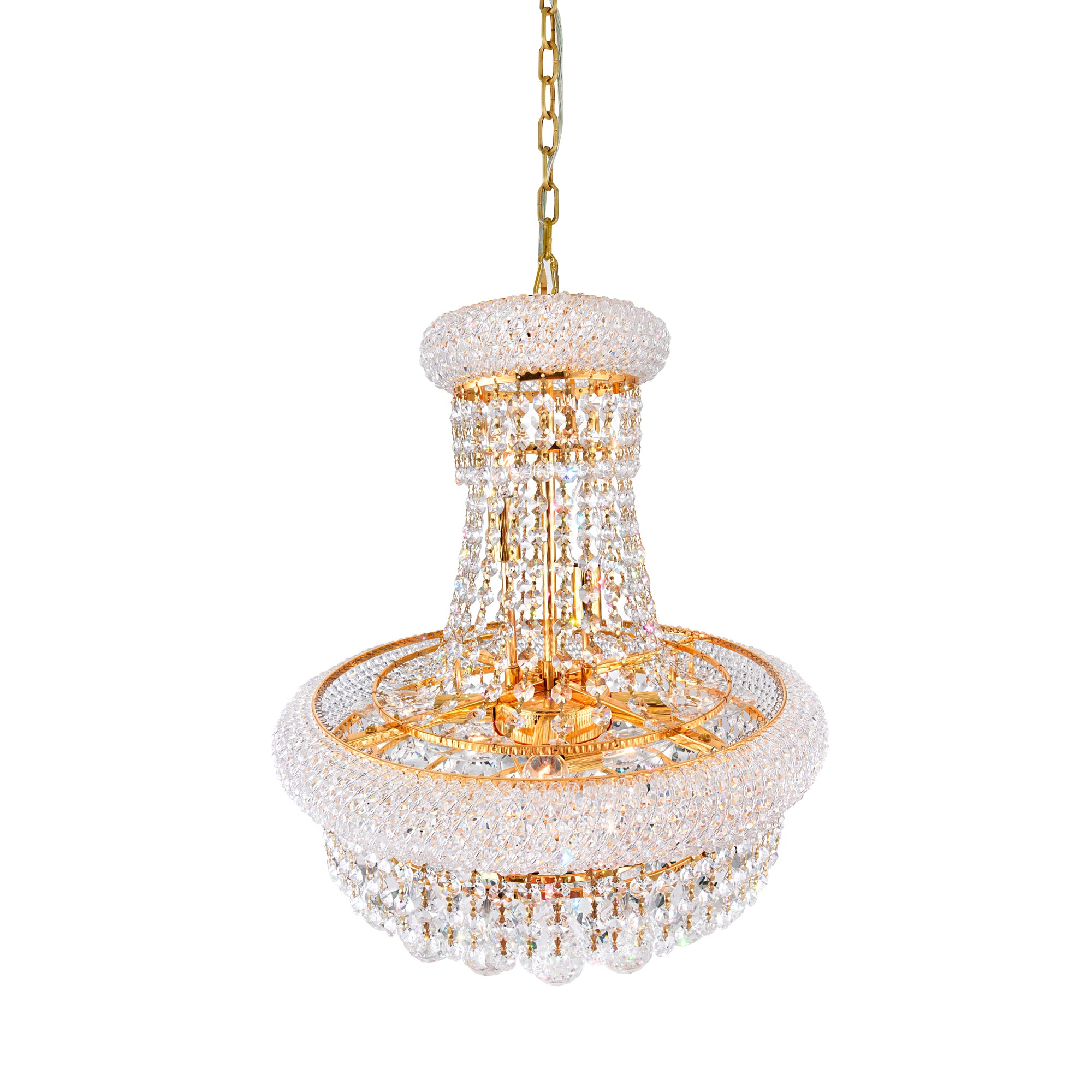Empire 8 Light 18in Gold Down Chandelier with Crystals