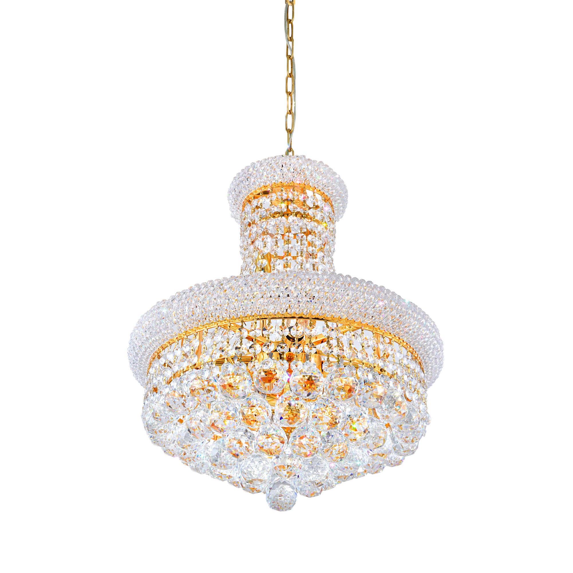 Empire 8 Light 18in Gold Down Chandelier with Crystals