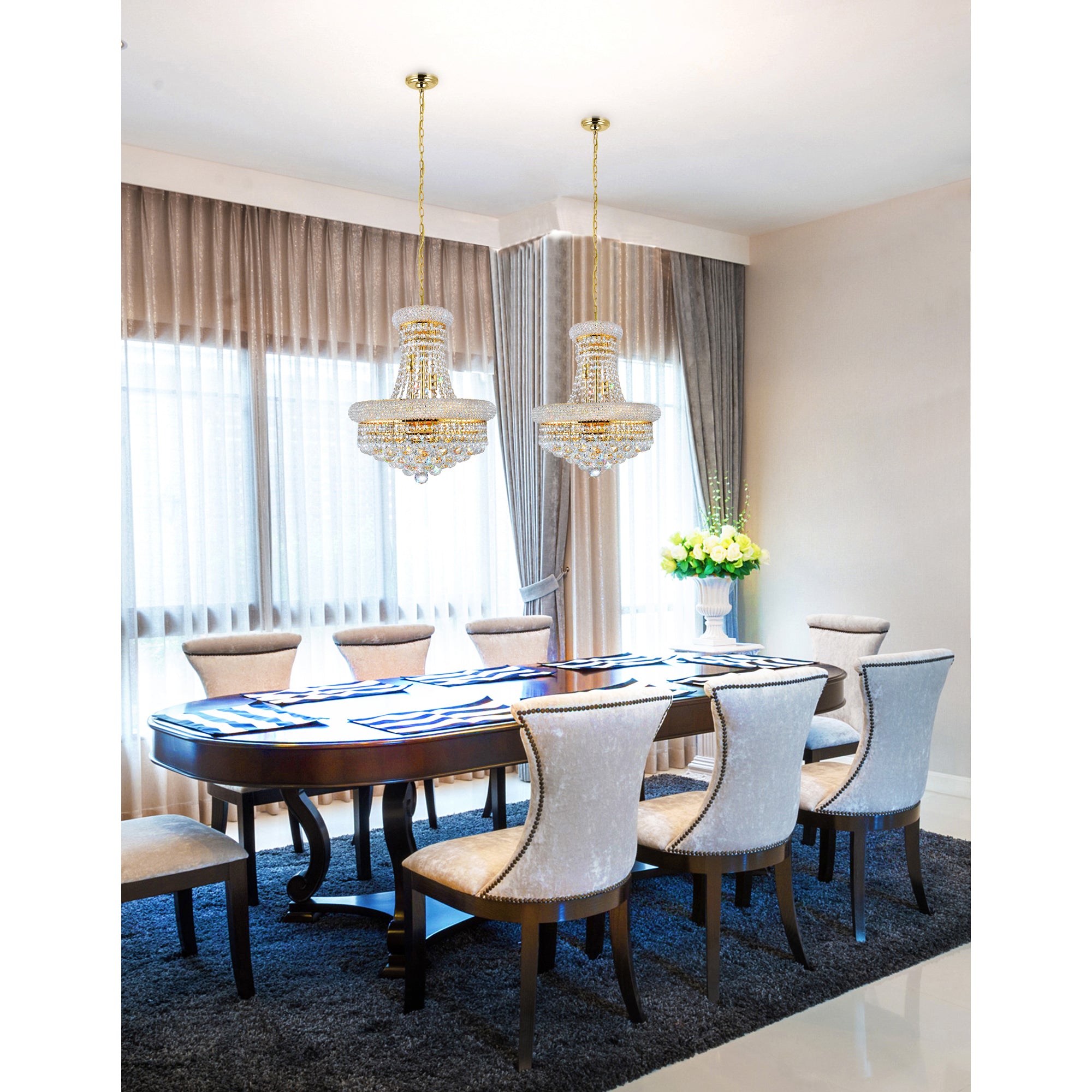 Empire 8 Light 18in Gold Down Chandelier with Crystals