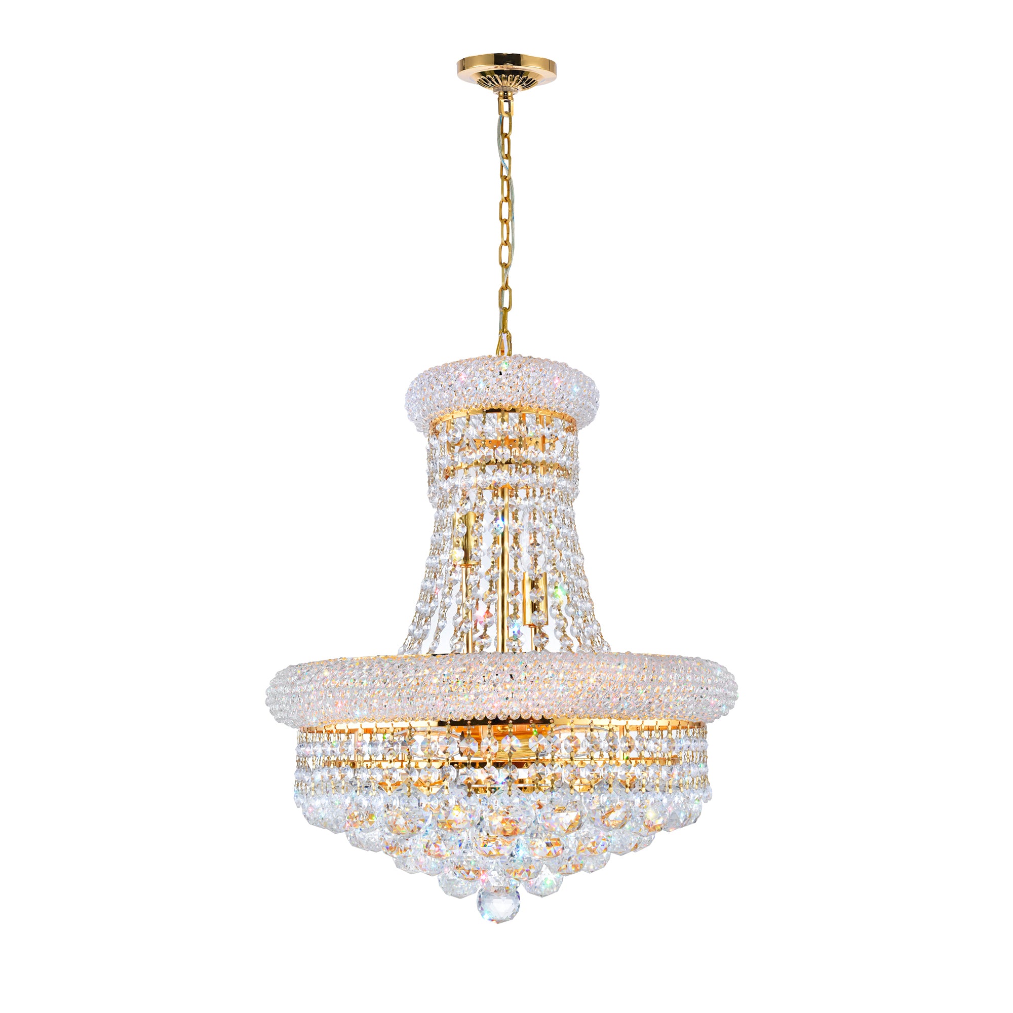 Empire 8 Light 18in Gold Down Chandelier with Crystals