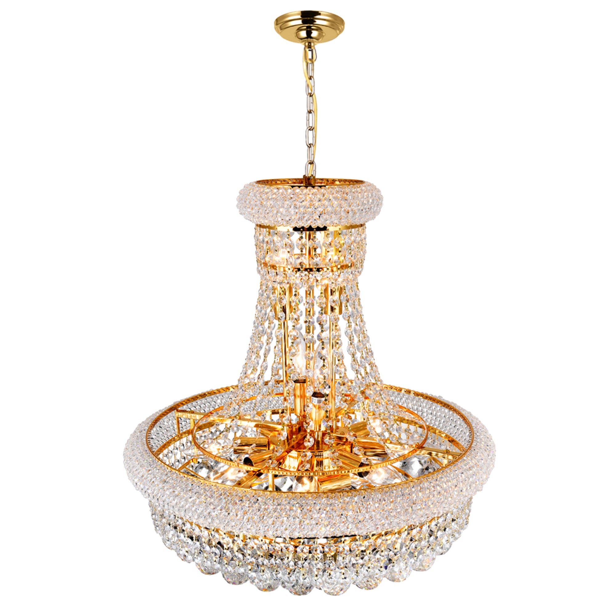 Empire 14 Light 20in Gold Down Chandelier with Crystals