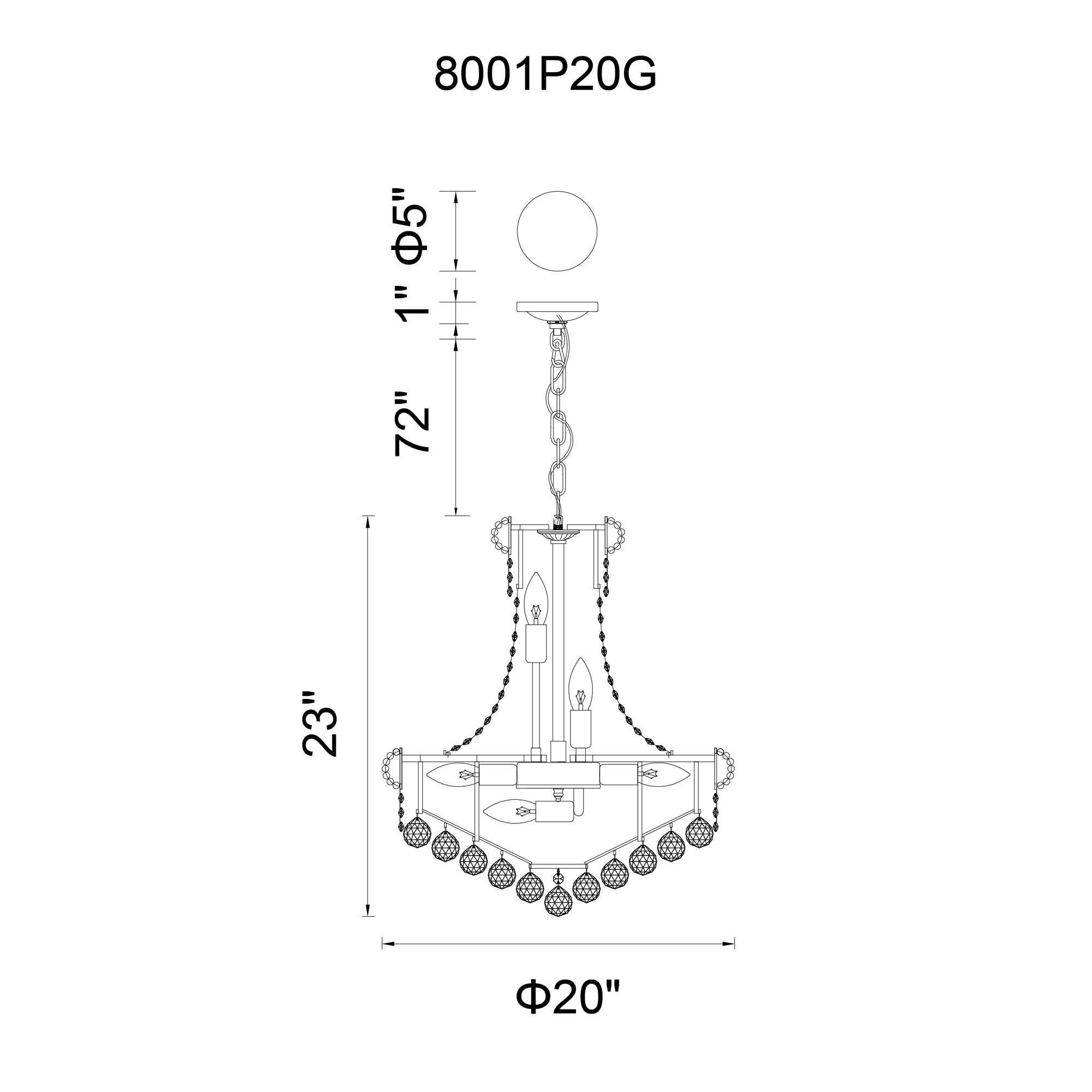 Empire 14 Light 20in Gold Down Chandelier with Crystals