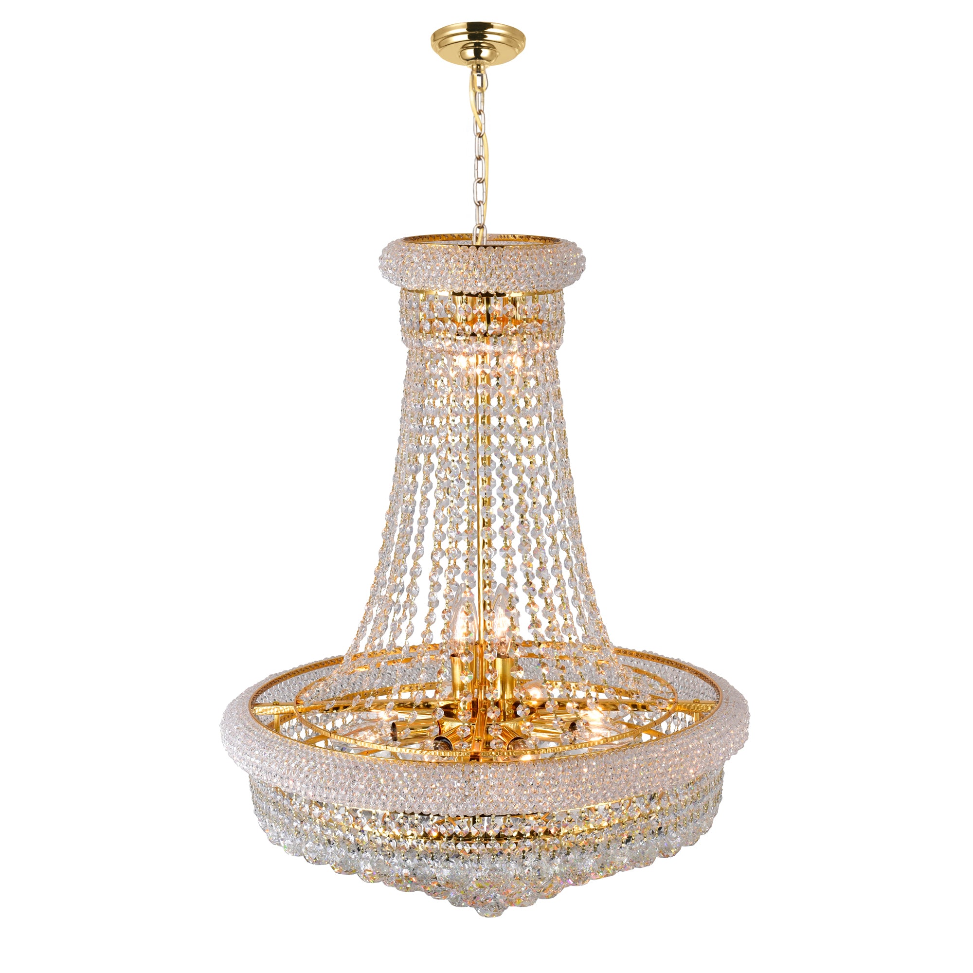 Empire 17 Light 24in Gold Down Chandelier with Crystals