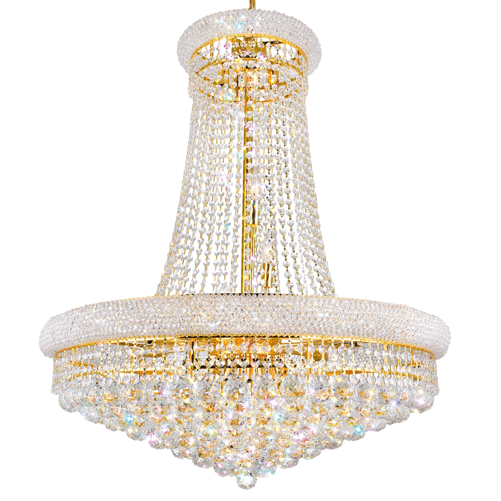 Empire 18 Light 28in Gold Down Chandelier with Crystals