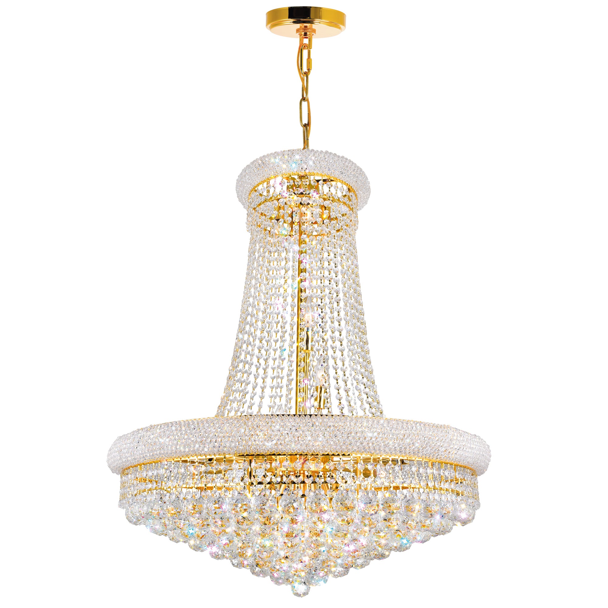 Empire 18 Light 28in Gold Down Chandelier with Crystals