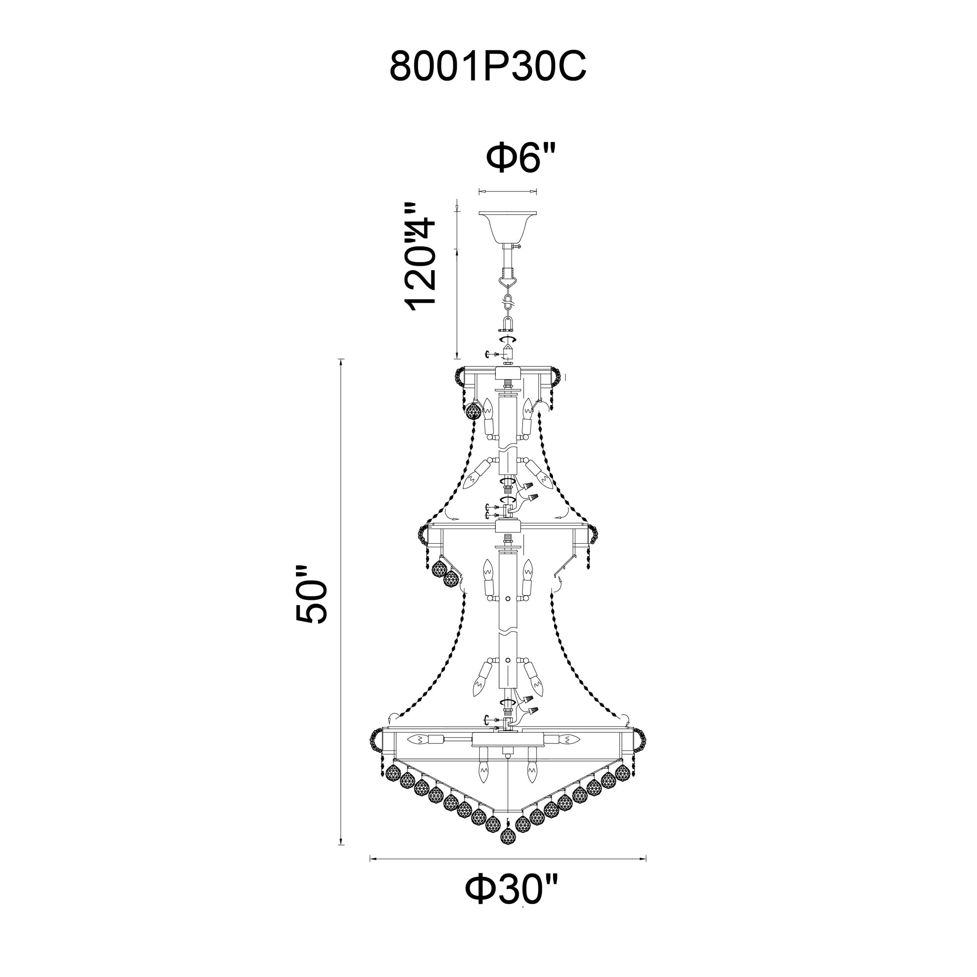 Empire 32 Light 30in Chrome Down Chandelier with Crystals