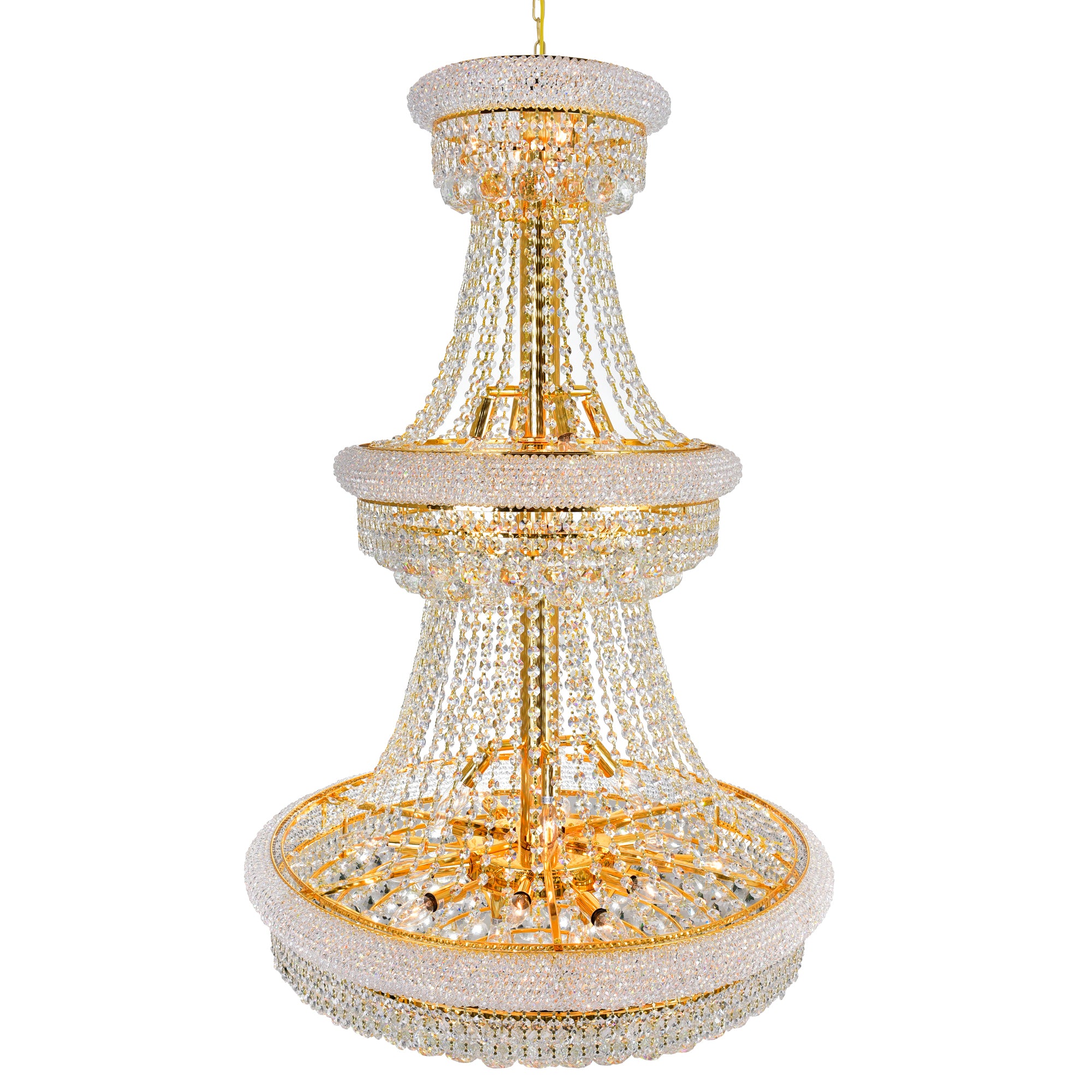 Empire 32 Light 30in Gold Down Chandelier with Crystals