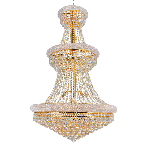 Empire 32 Light 30in Gold Down Chandelier with Crystals