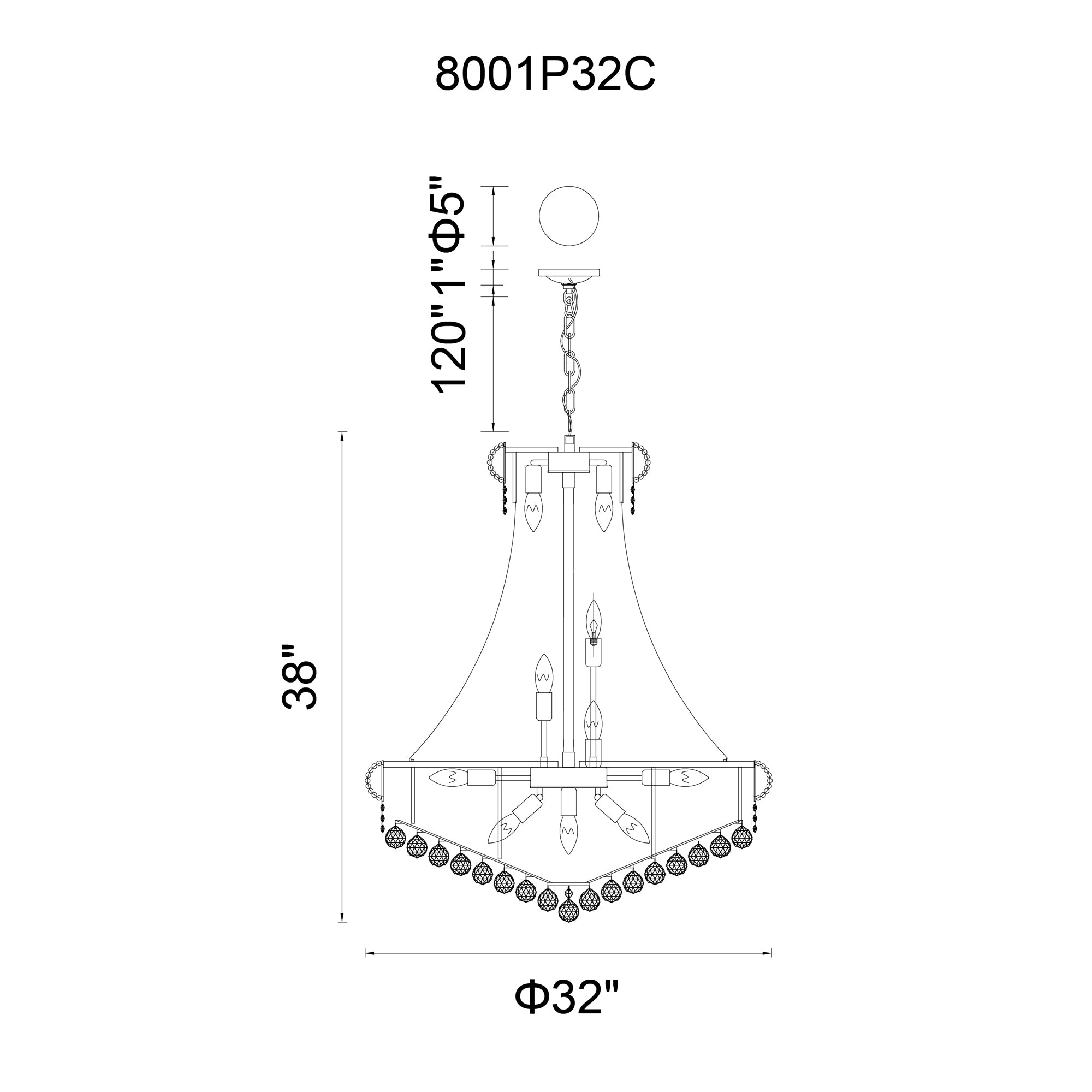 Empire 19 Light 32in Chrome Down Chandelier with Crystals