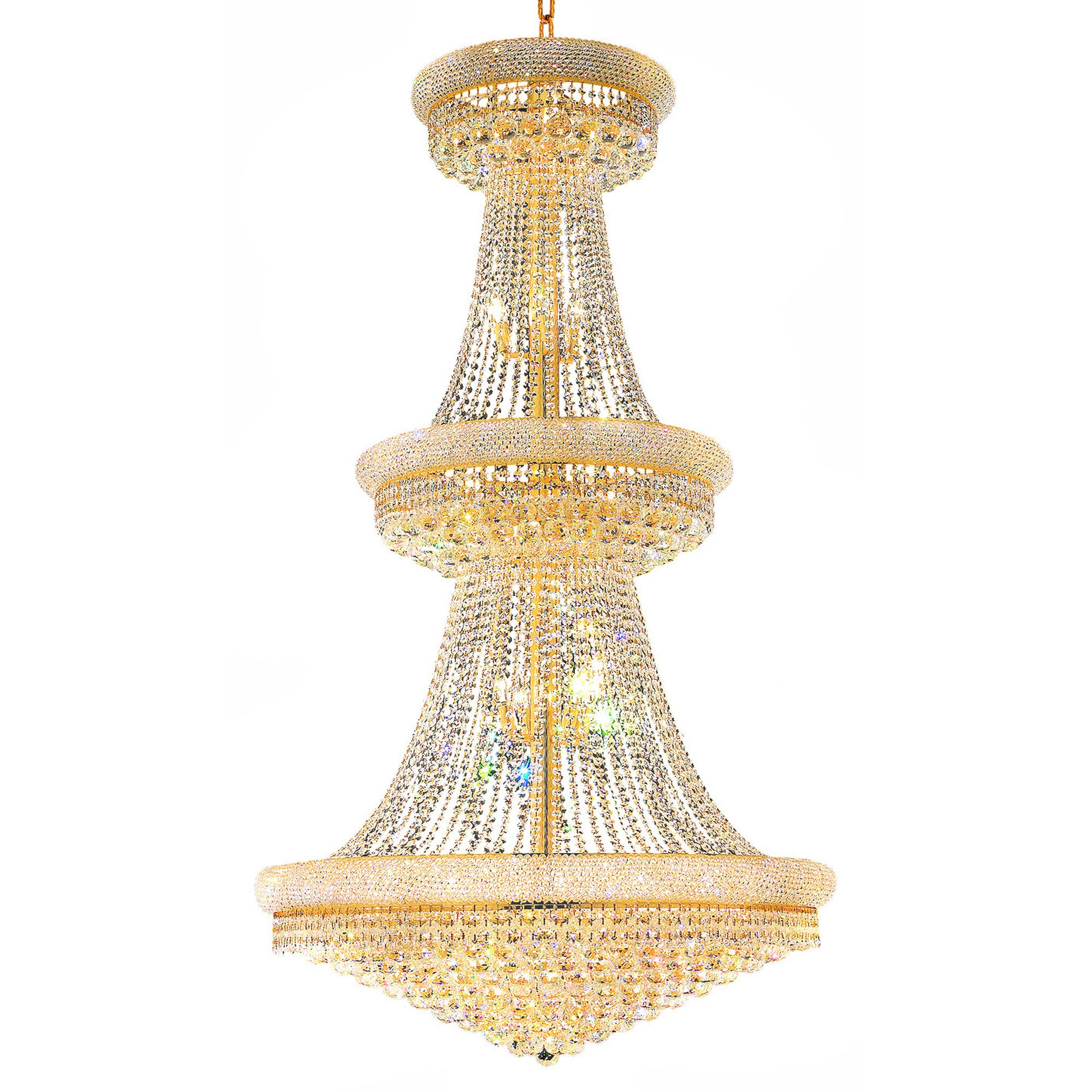 Empire 38 Light 42in Gold Down Chandelier with Crystals