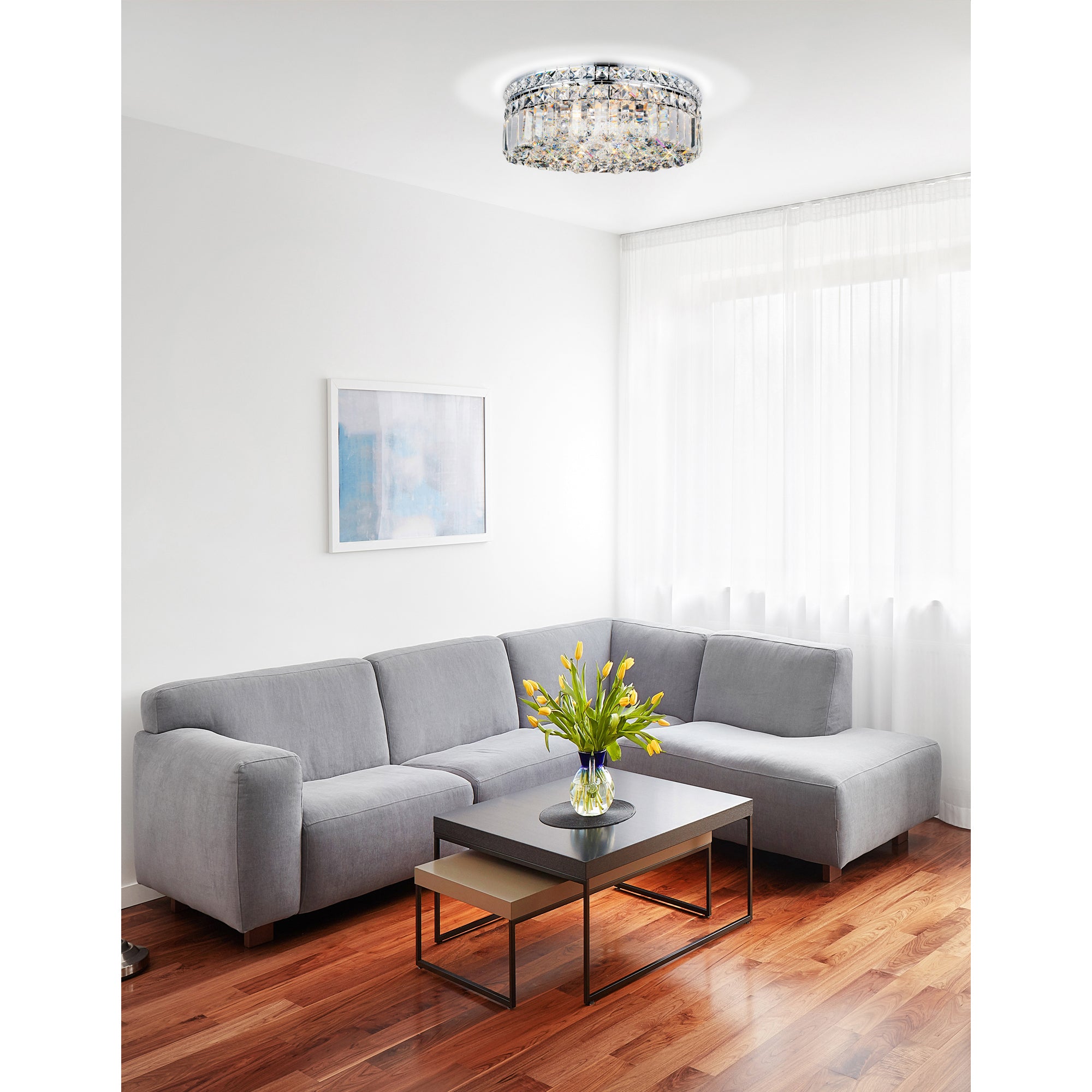 Colosseum 4 Light 14in Chrome Flush Mount with Crystals