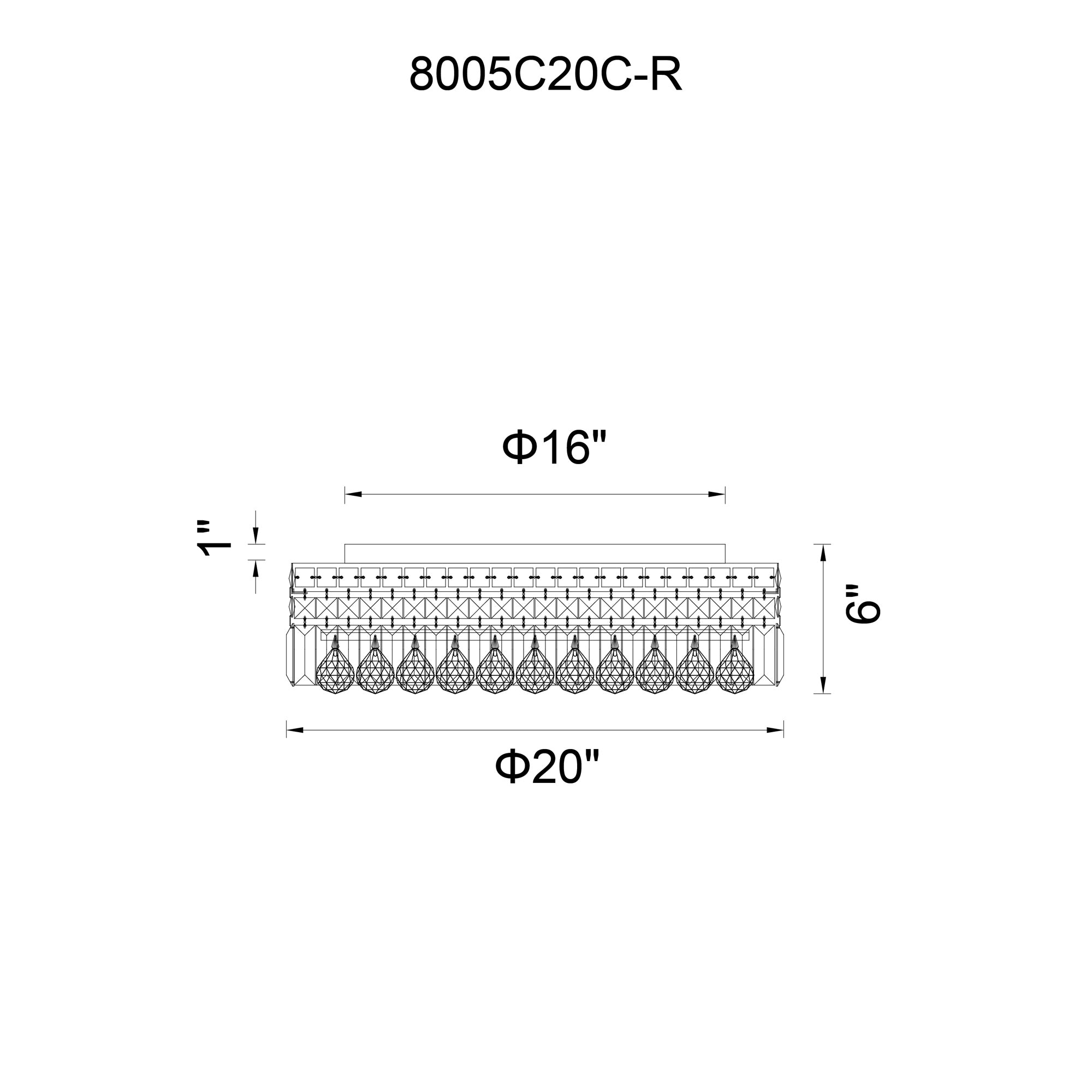 Colosseum 8 Light 16in Chrome Flush Mount with Crystals