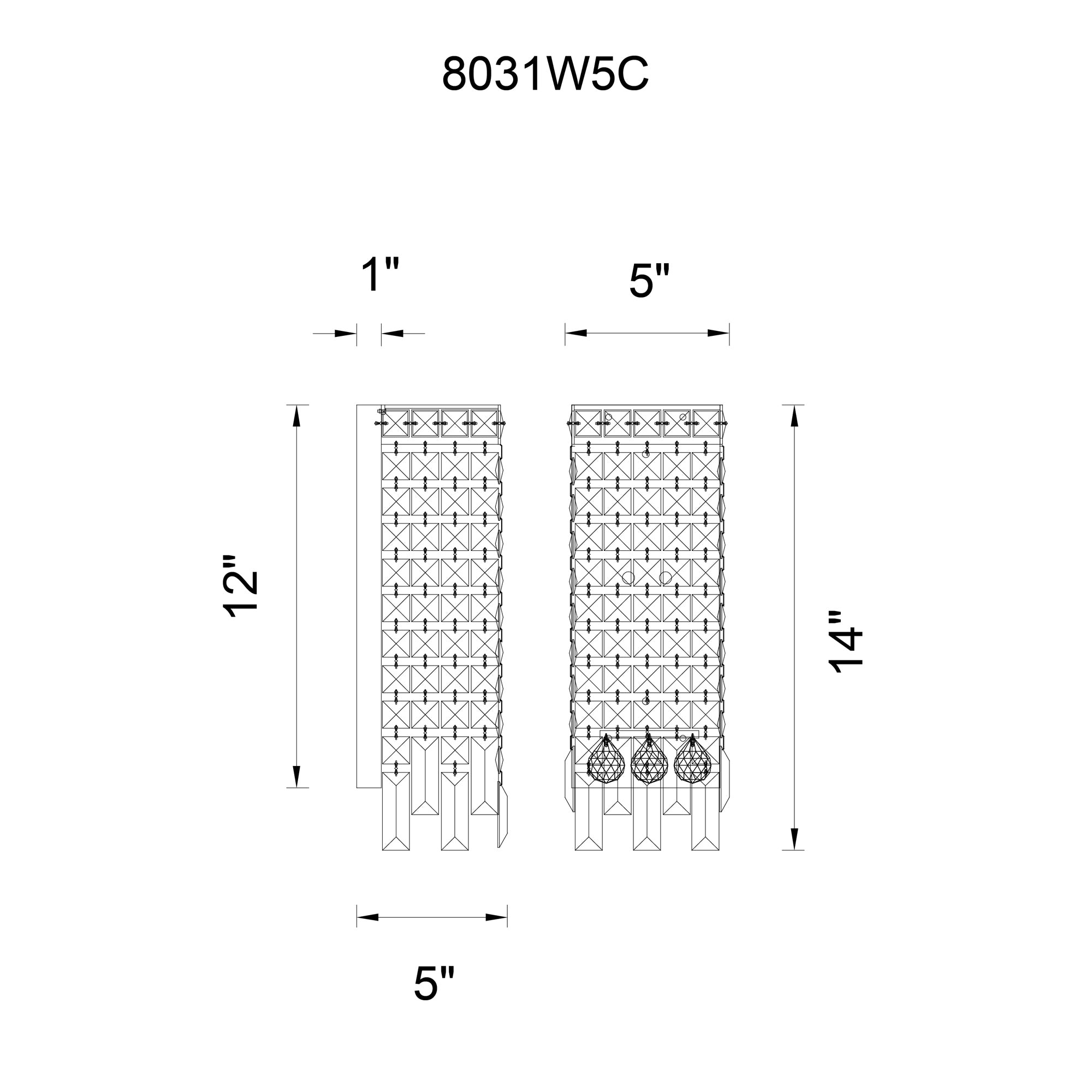 Colosseum 2 Light 5in Chrome Wall Sconce with Crystals