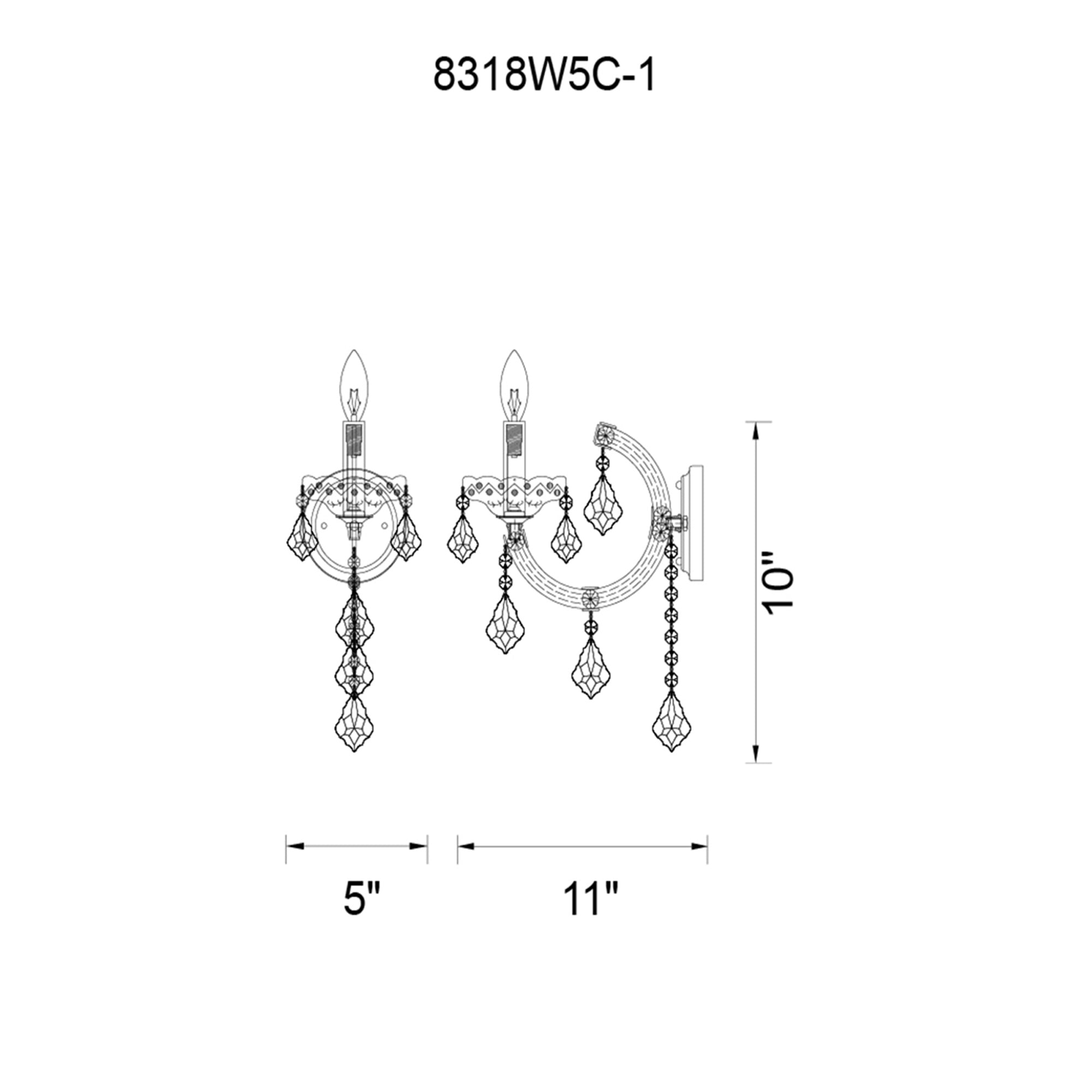 Maria Theresa 1 Light 5in Chrome Wall Sconce with Crystals
