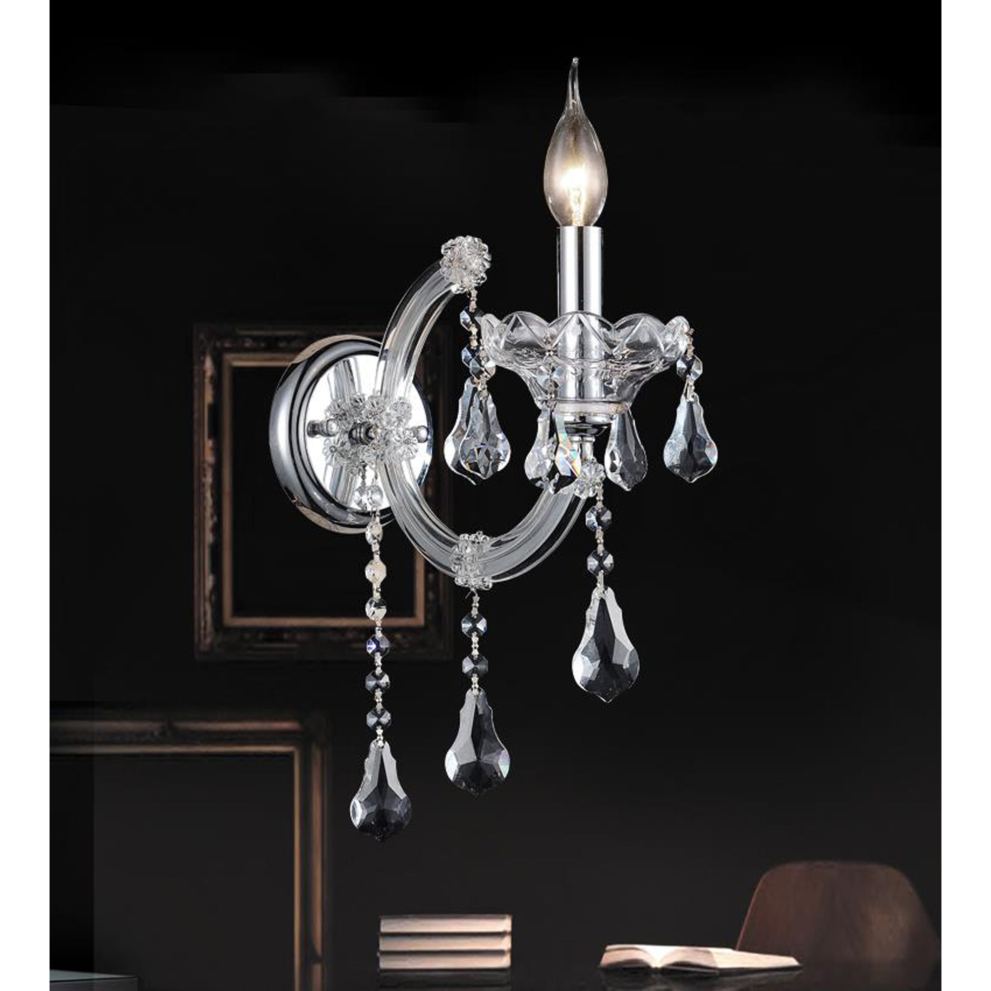 Maria Theresa 1 Light 5in Chrome Wall Sconce with Crystals