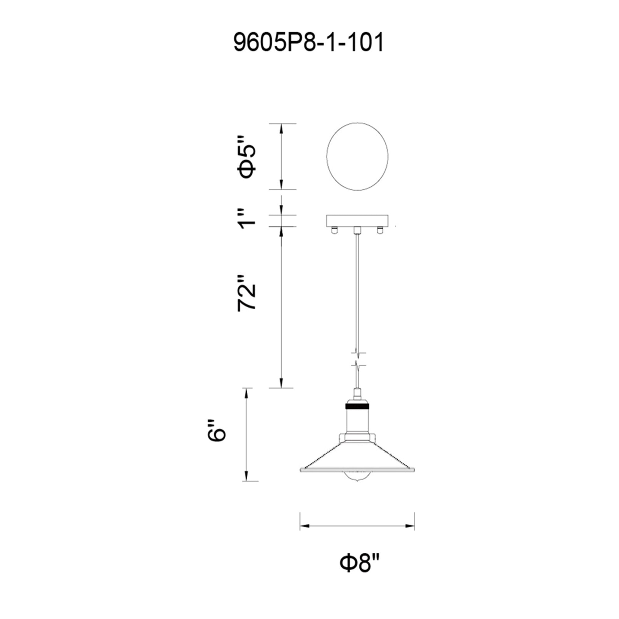 Brave 1 Light 8in Black Down Mini Pendant