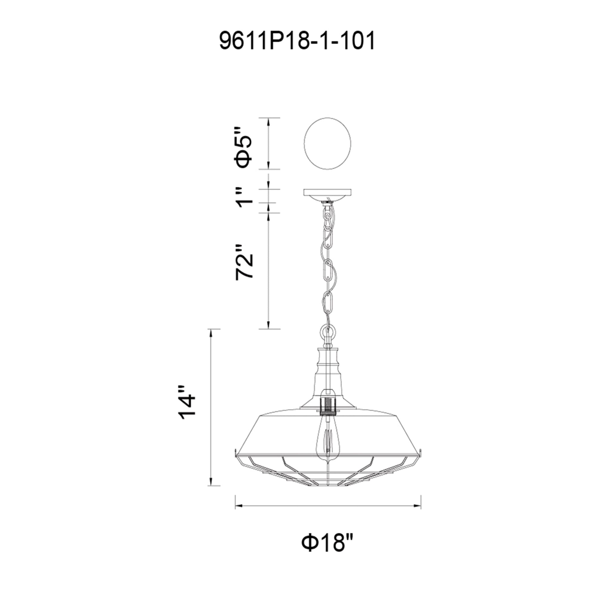 Morgan 1 Light 18in Black Down Pendant