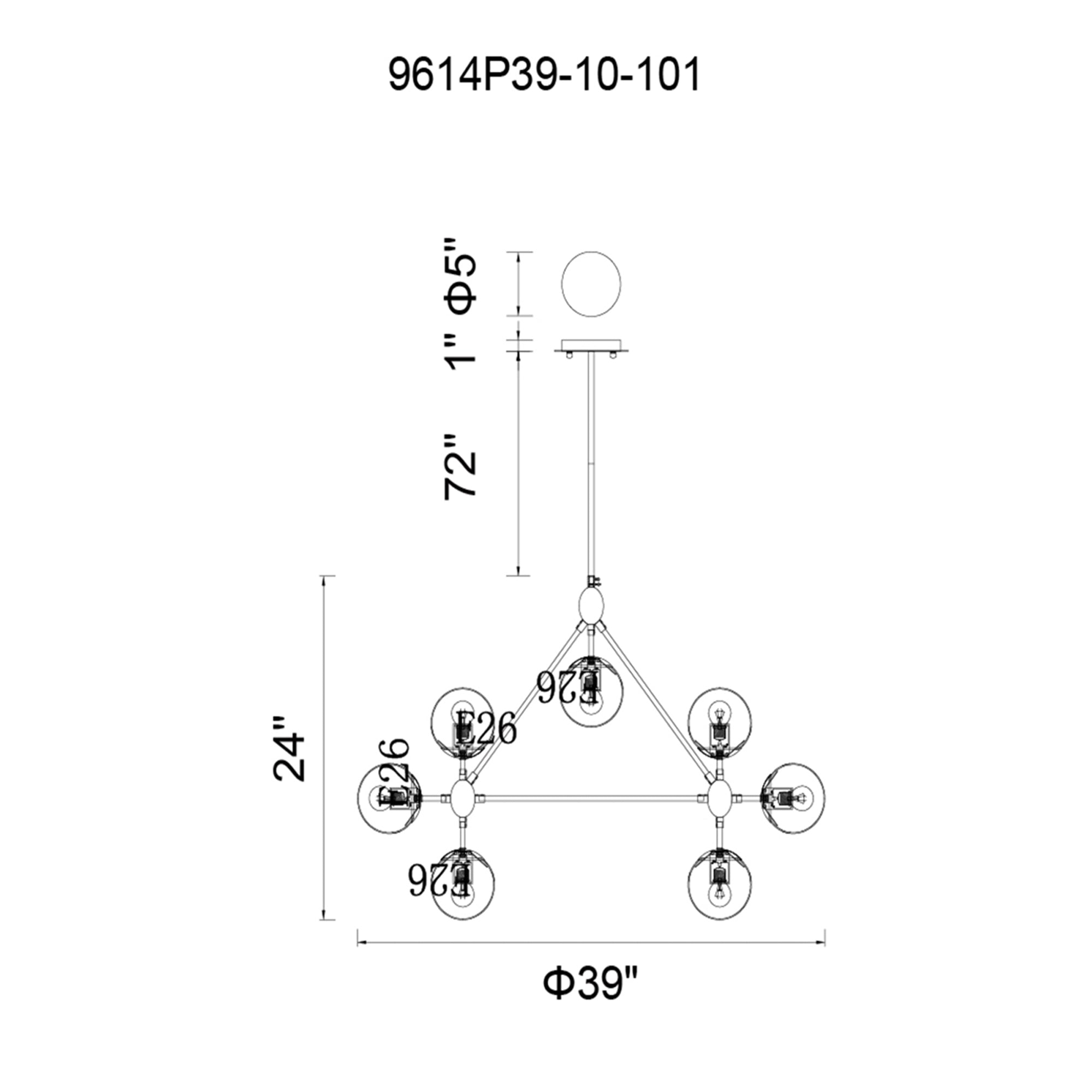 Glow 10 Light 39in Black Chandelier
