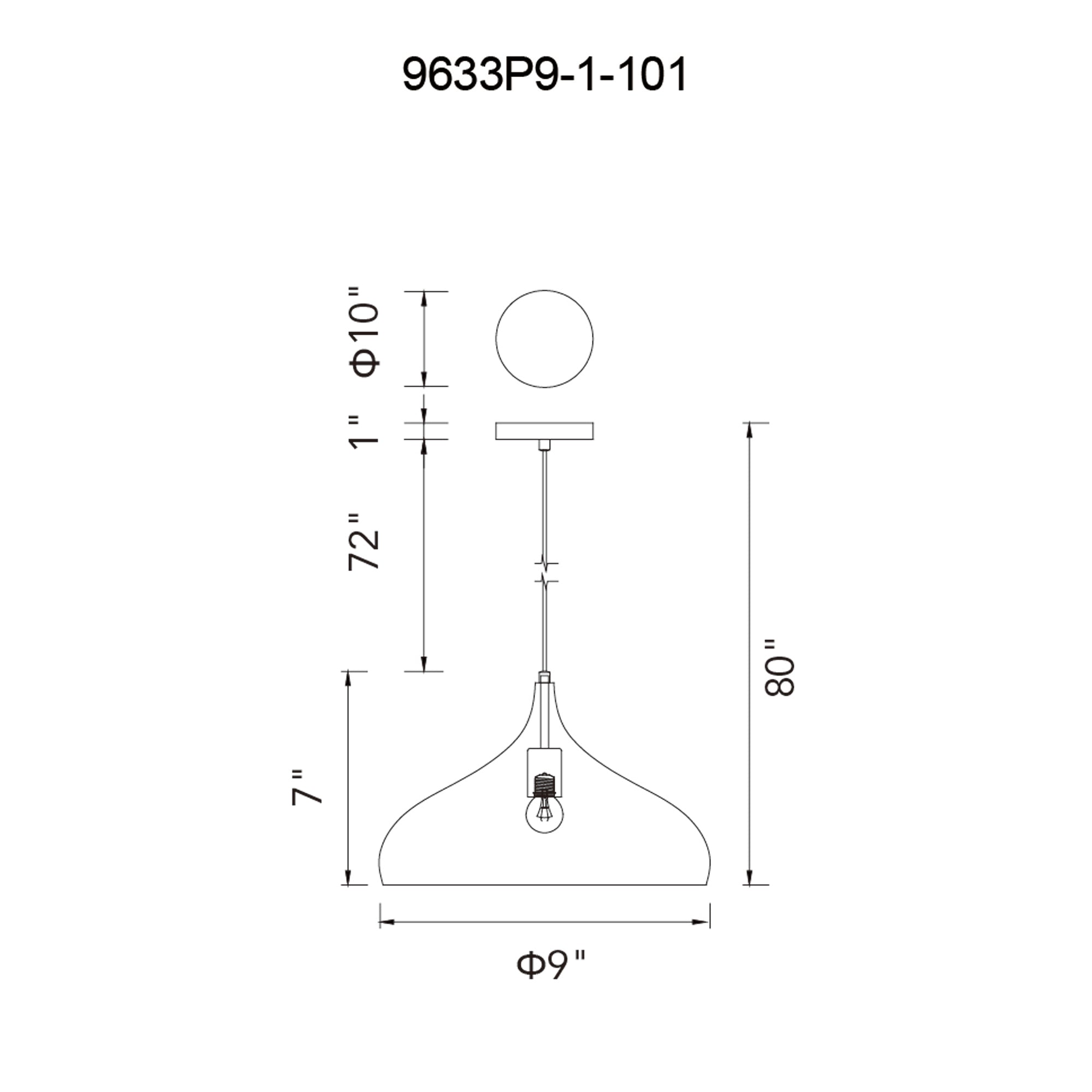 Dynamic 1 Light 9in Black Down Pendant