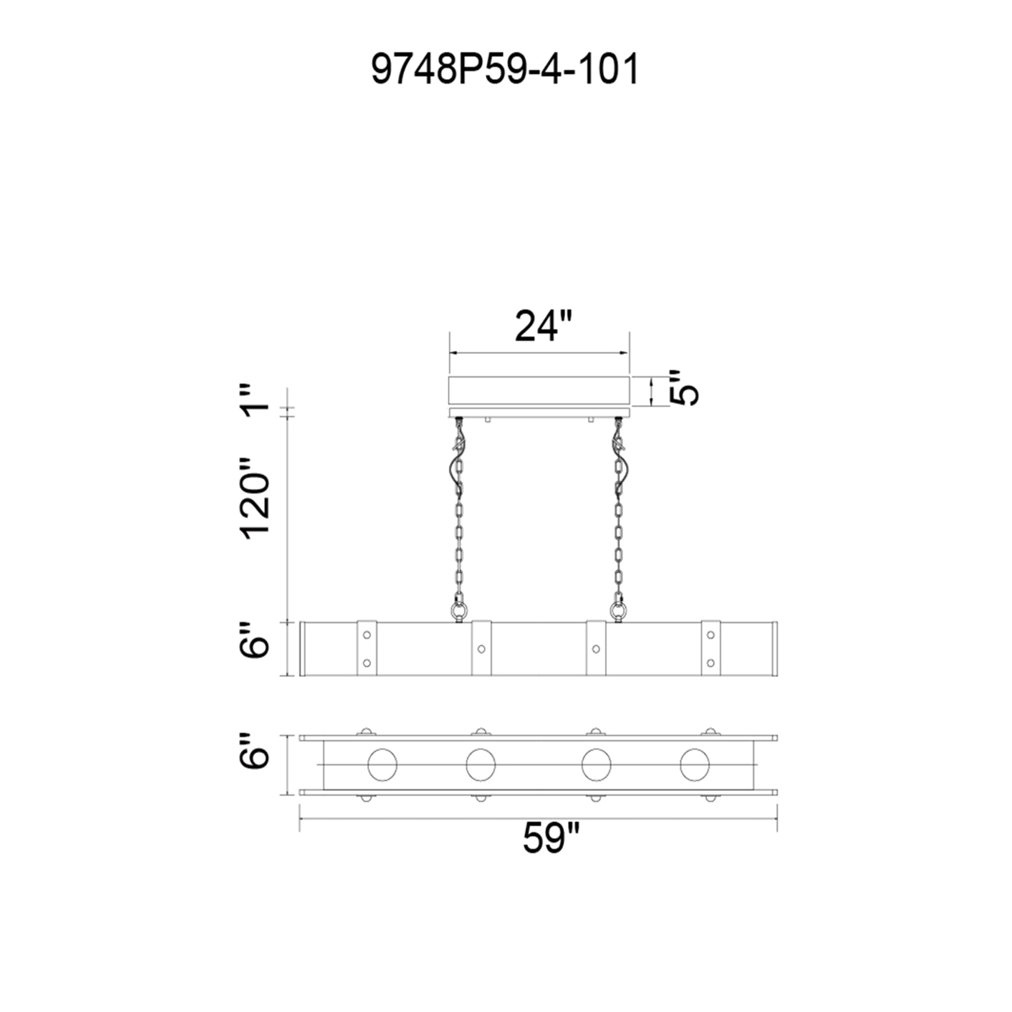 Pago 4 Light 59in Black & Wood Drum Shade Island Light