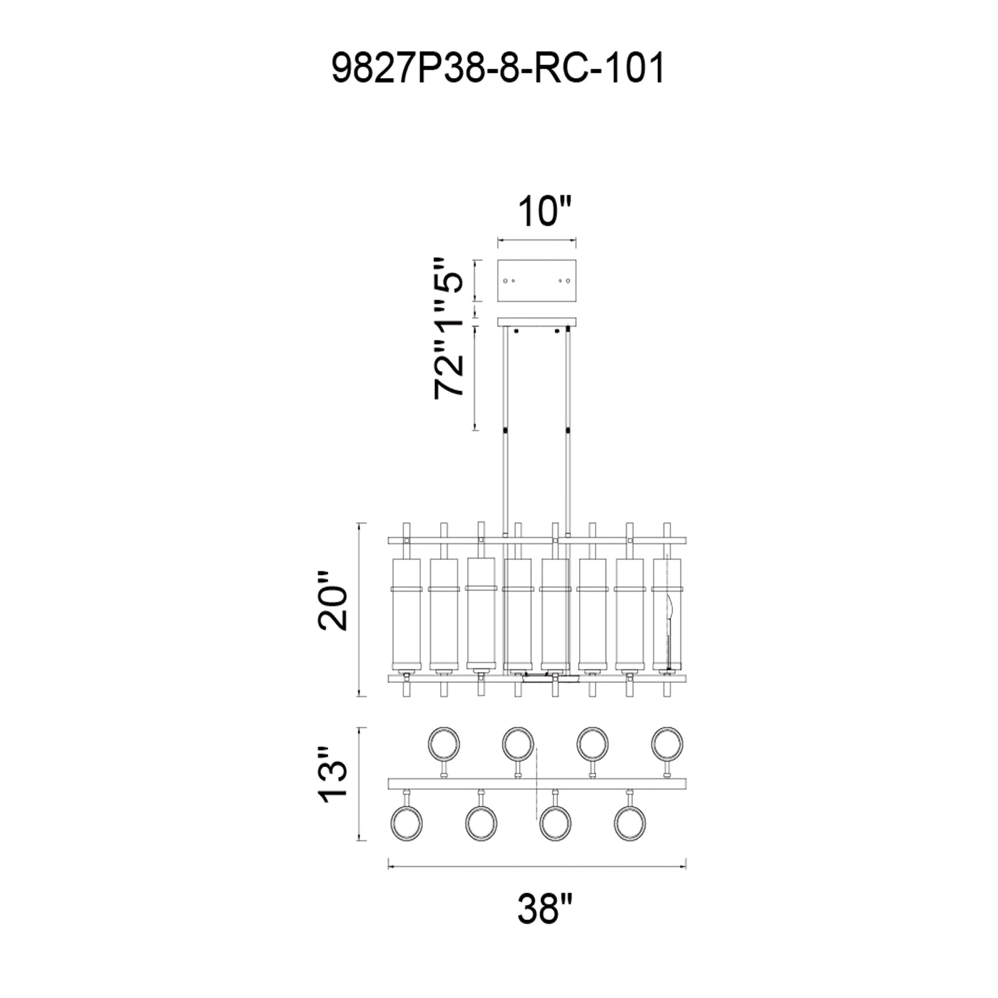 Sierra 8 Light 38in Black Chandelier