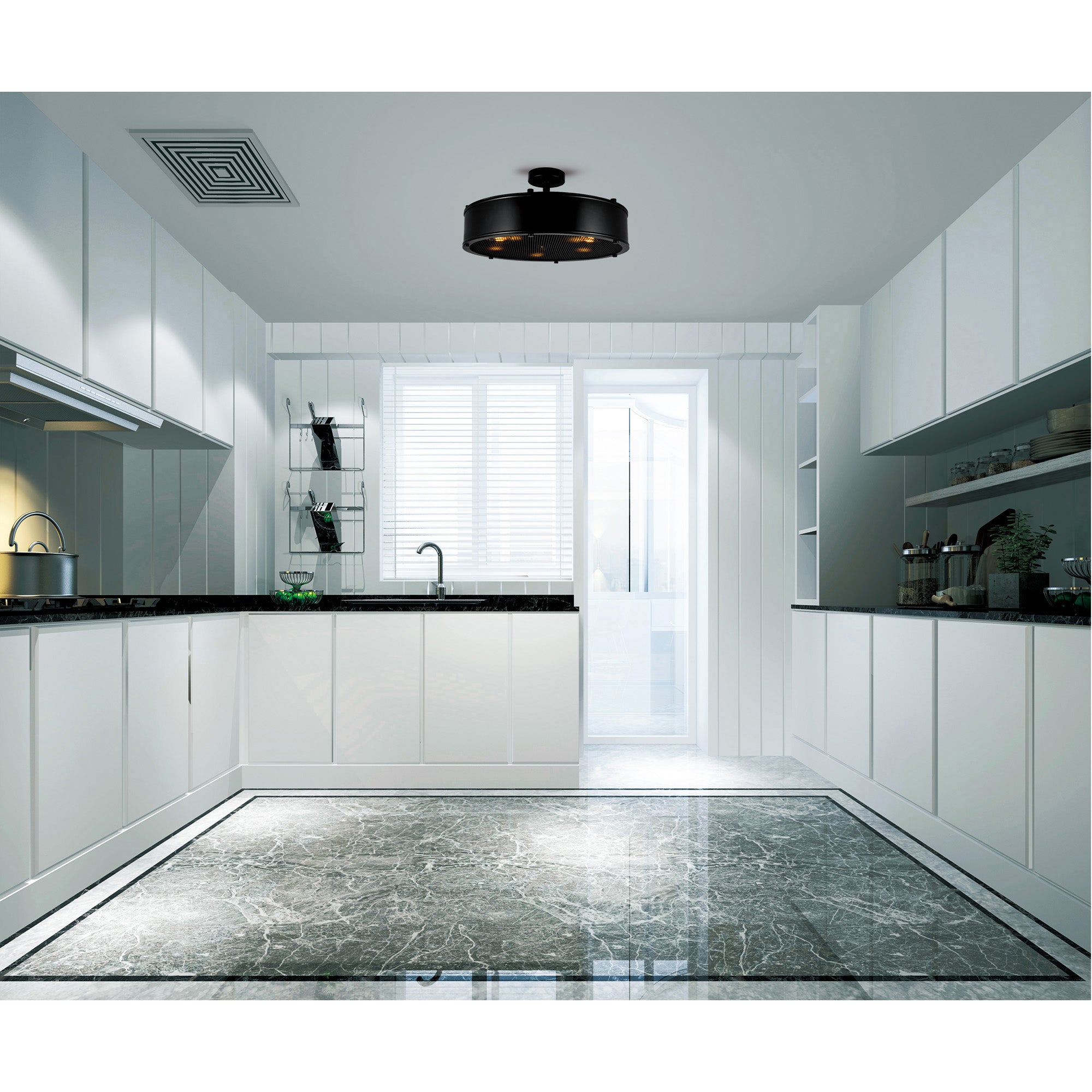 Tigris 5 Light 20in Black Drum Shade Flush Mount