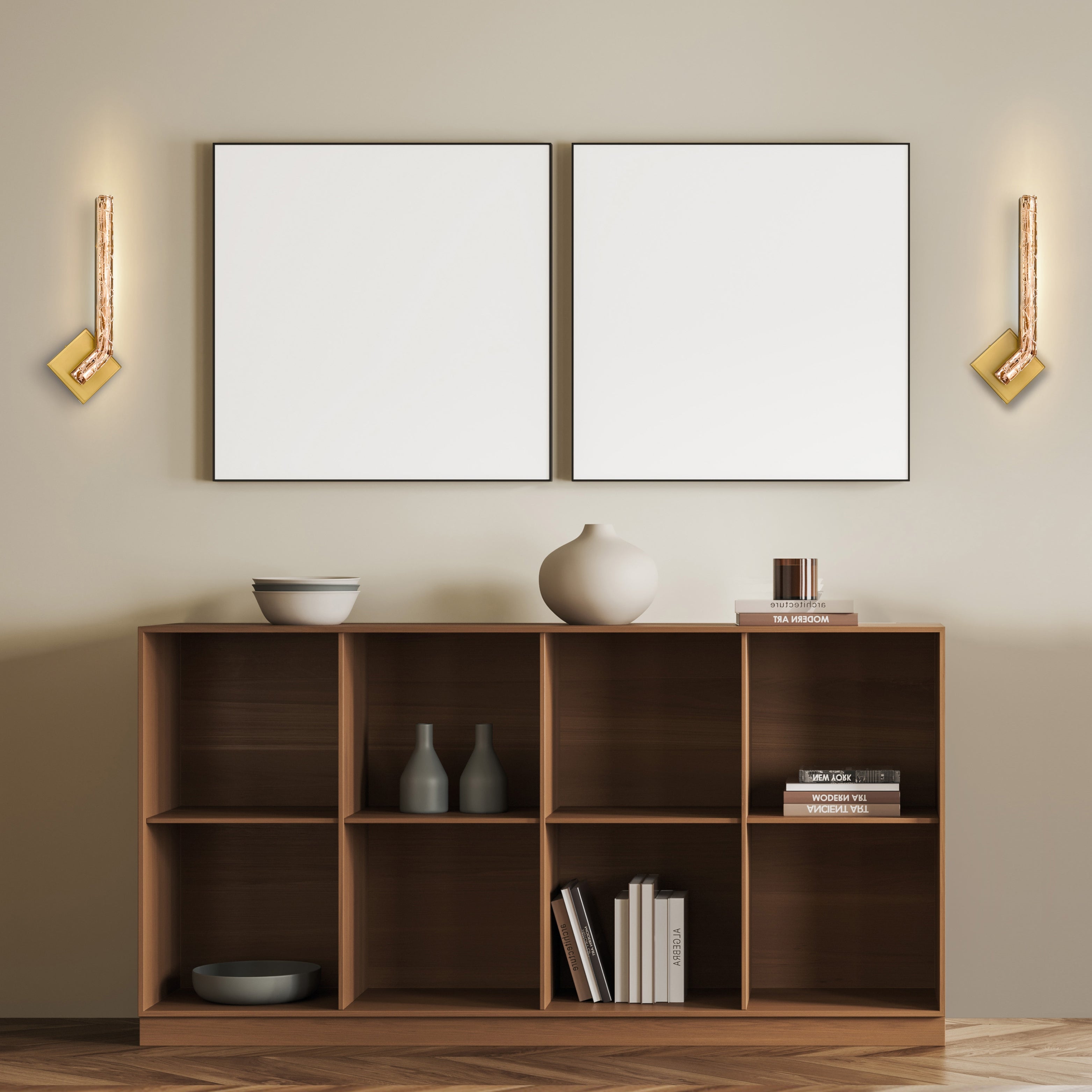 Modern wall sconce in home interior setting, decorative indoor wall light fixture for living room