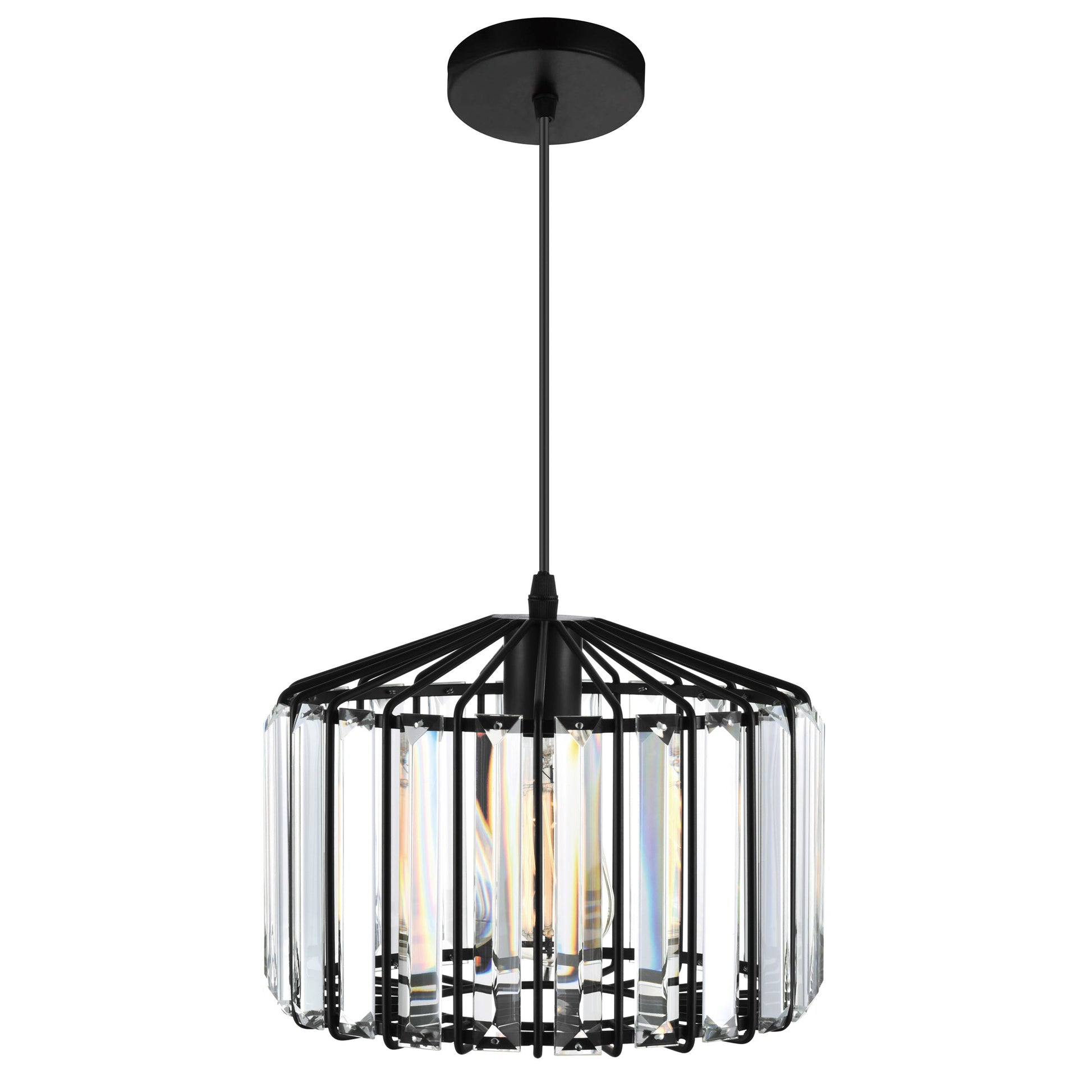 Alethia 1 Light Black Drum Shade Pendant - CWI Lighting