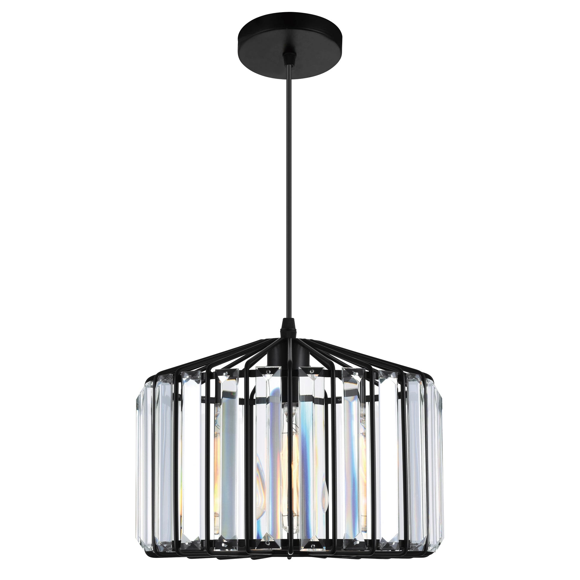 Alethia 1 Light Black Drum Shade Pendant - CWI Lighting