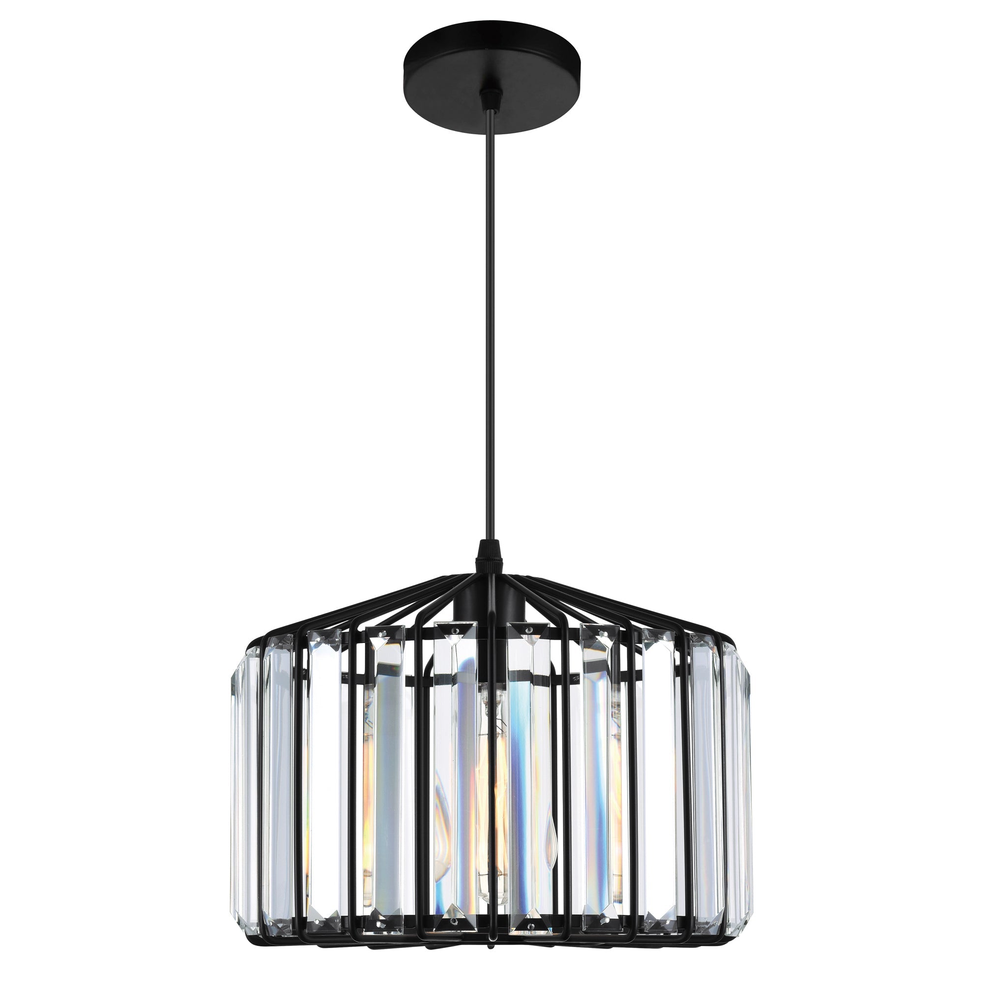 Alethia 1 Light Black Drum Shade Pendant - CWI Lighting