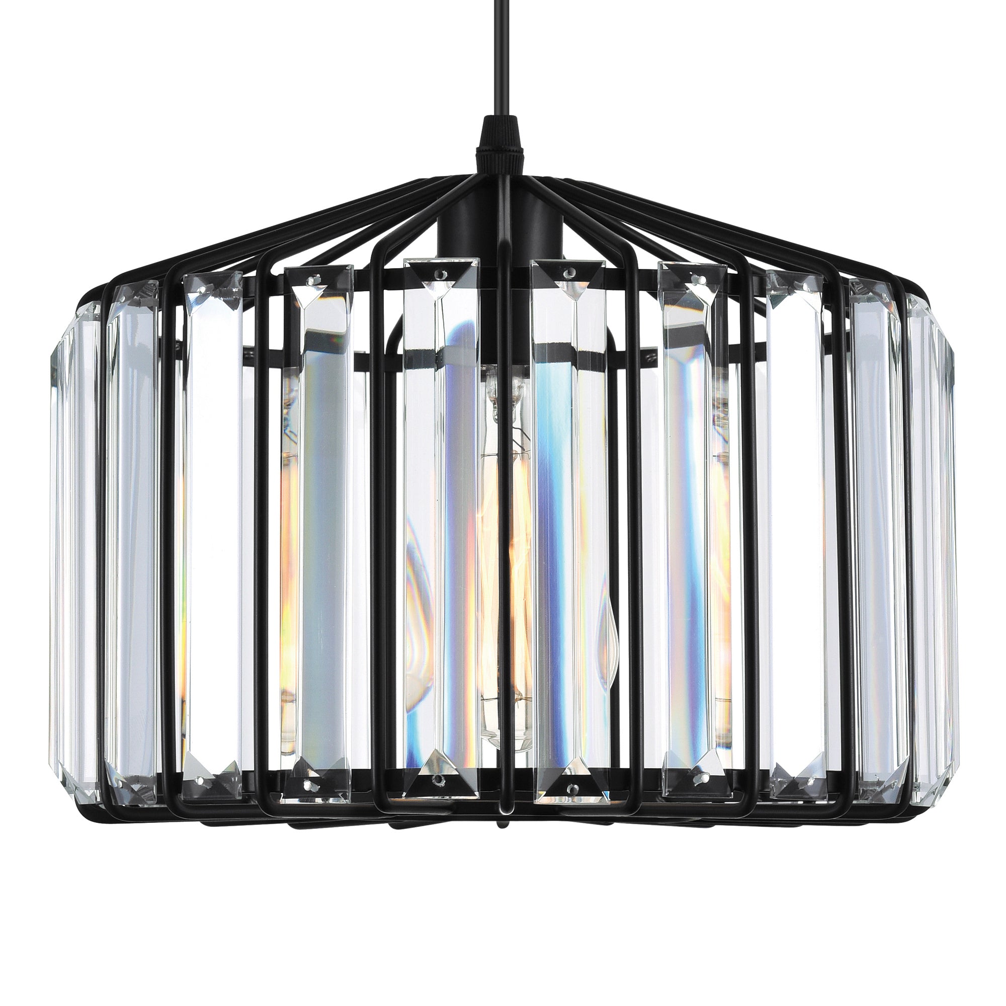 Alethia 1 Light Black Drum Shade Pendant - CWI Lighting