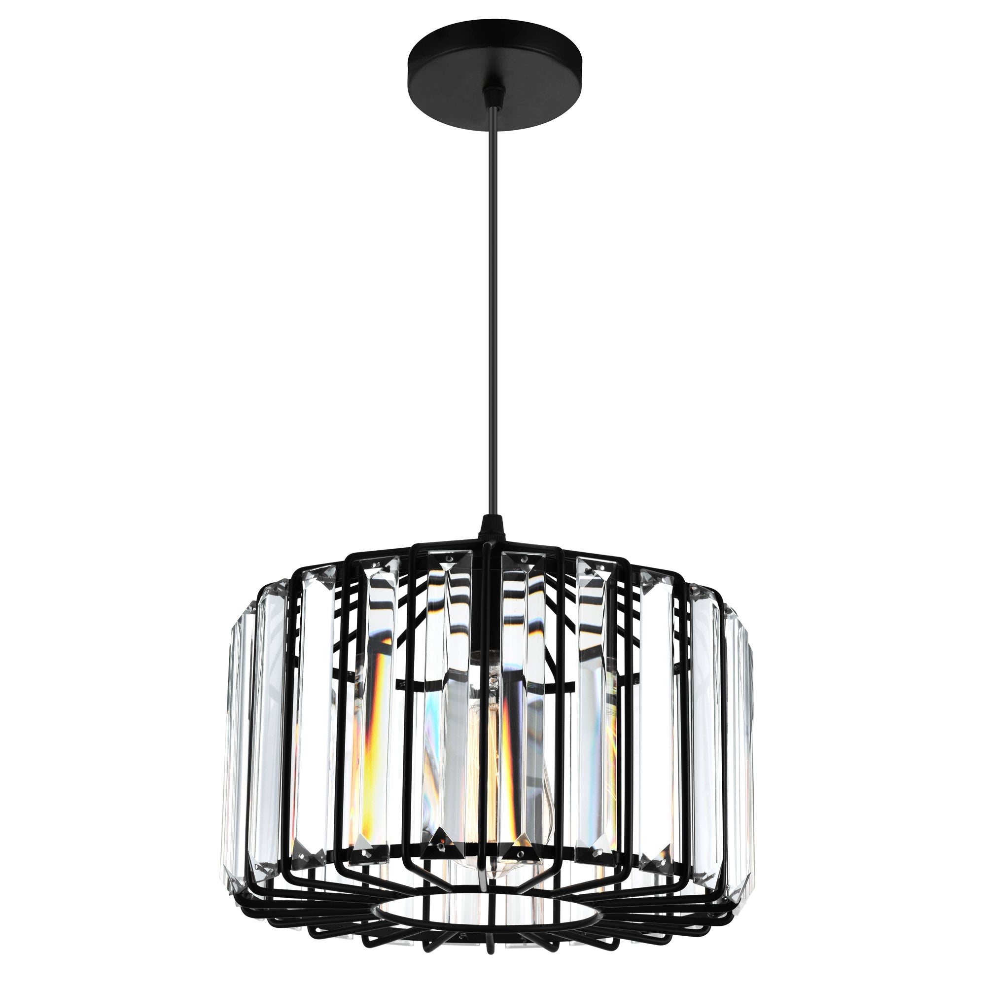 Alethia 1 Light Black Drum Shade Pendant - CWI Lighting