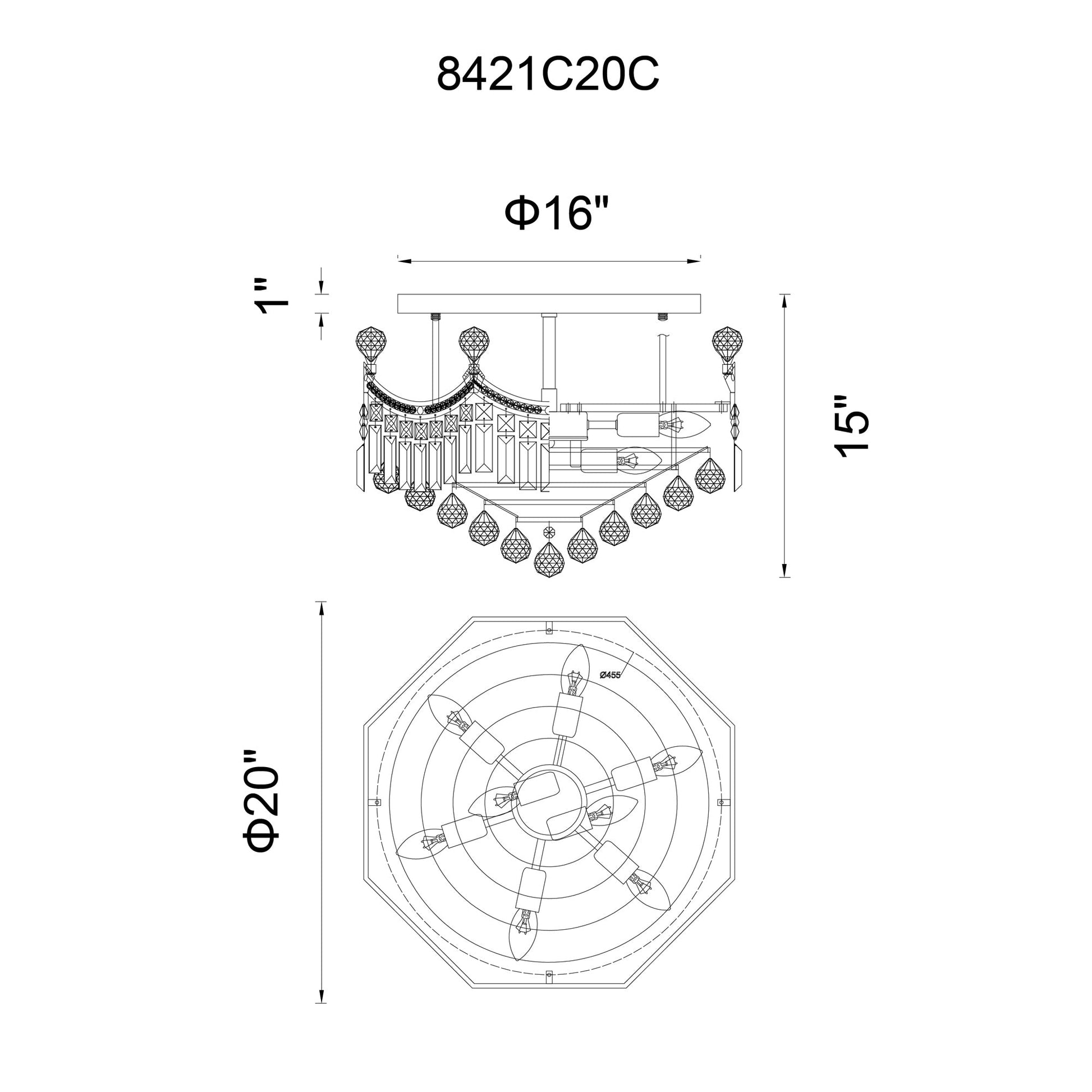 Amanda 8 Light Flush Mount With Chrome Finish - CWI Lighting