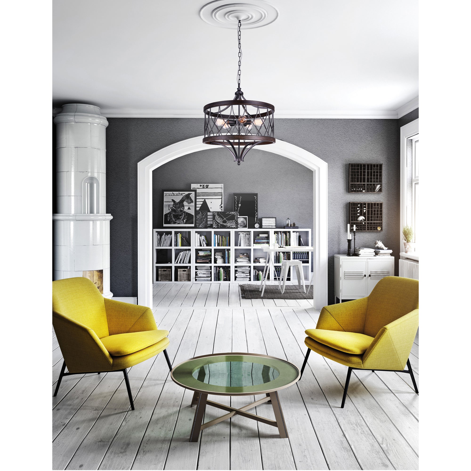 Amazon 5 Light Drum Shade Chandelier With Gun Metal Finish - CWI Lighting