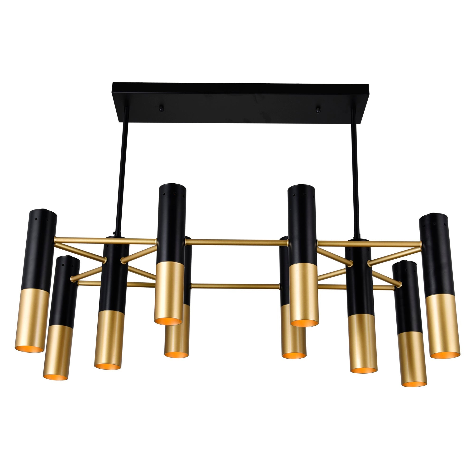 Anem 10 Light Matte Black & Satin Gold Down Chandelier - CWI Lighting