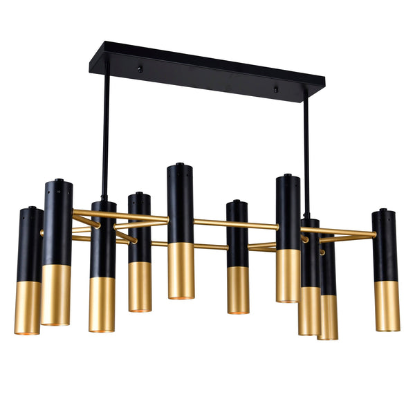 Anem 10 Light Matte Black & Satin Gold Down Chandelier - CWI Lighting