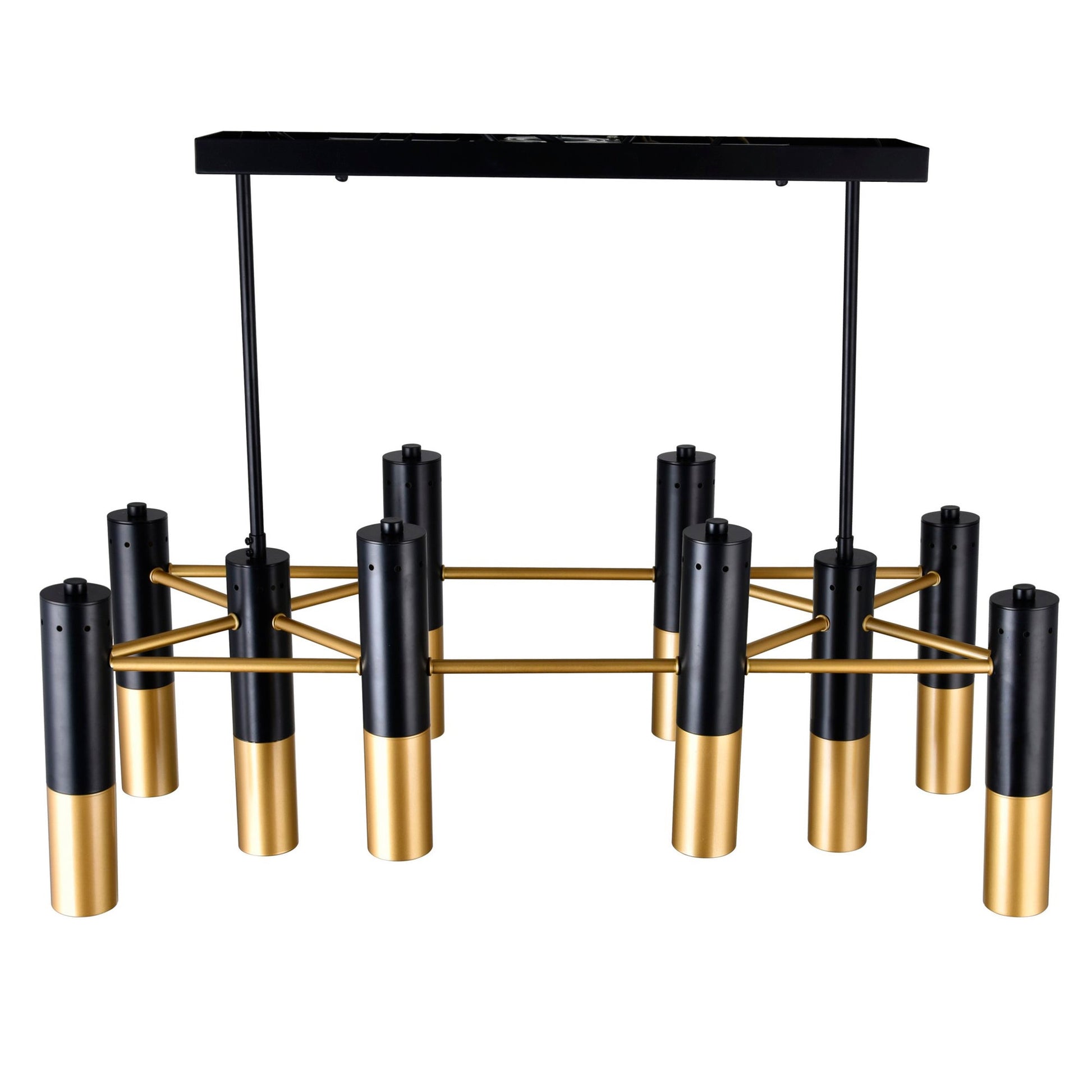 Anem 10 Light Matte Black & Satin Gold Down Chandelier - CWI Lighting