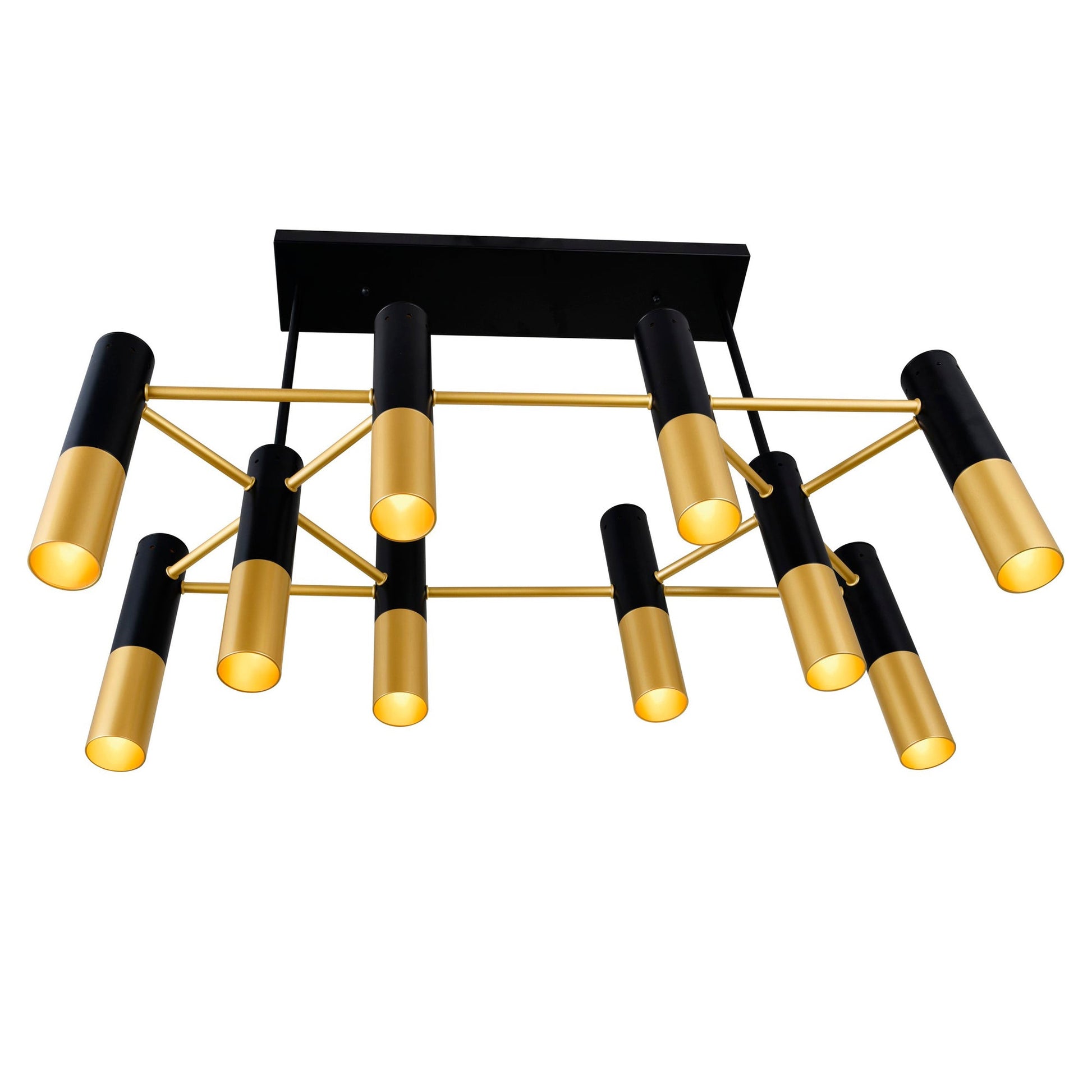 Anem 10 Light Matte Black & Satin Gold Down Chandelier - CWI Lighting