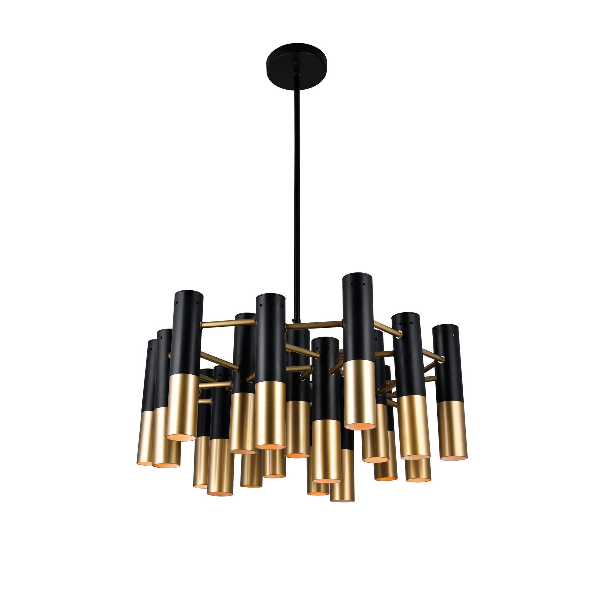 Anem 19 Light Matte Black & Satin Gold Down Chandelier - CWI Lighting