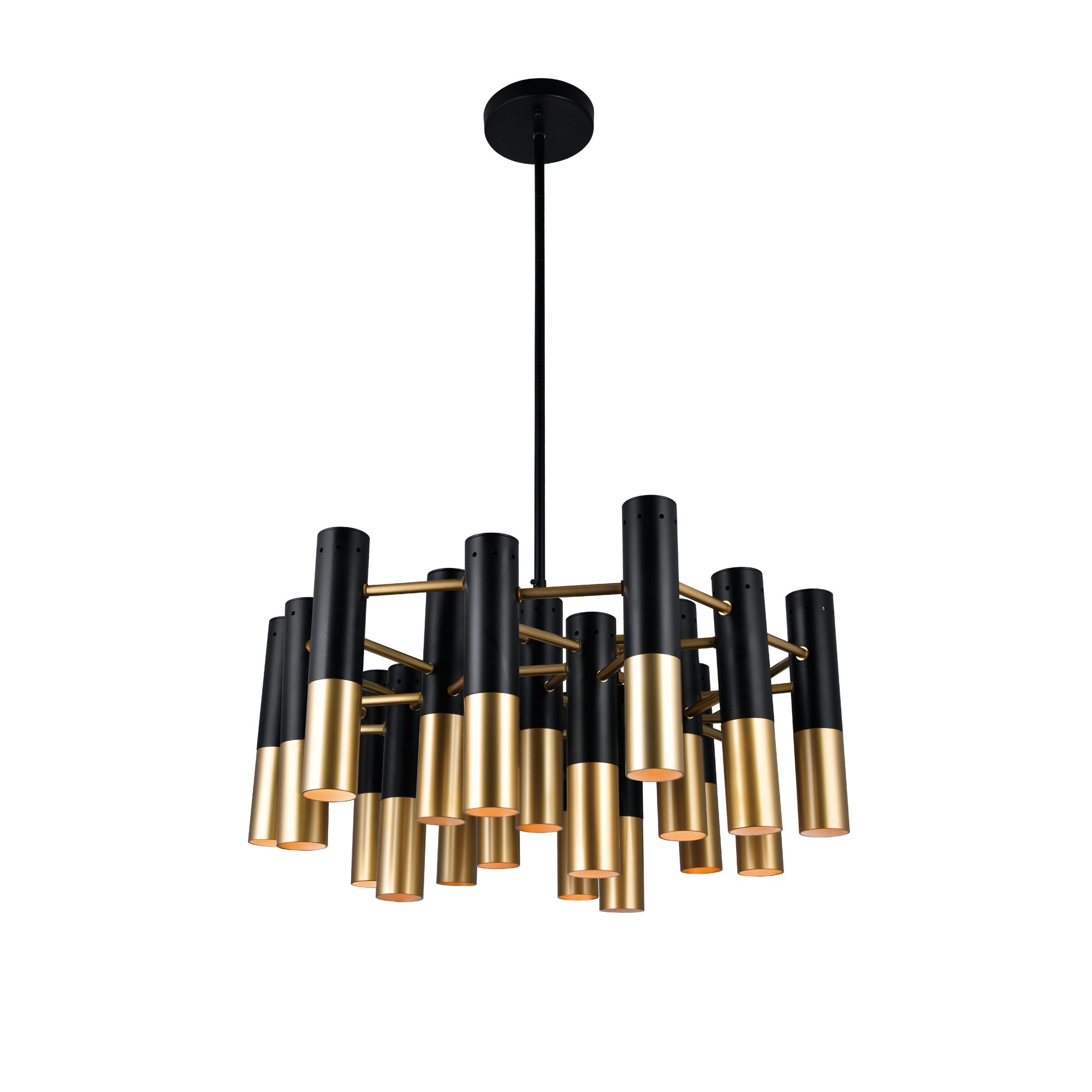 Anem 19 Light Matte Black & Satin Gold Down Chandelier - CWI Lighting