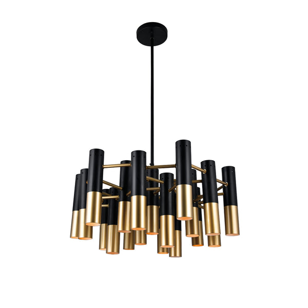 Anem 19 Light Matte Black & Satin Gold Down Chandelier - CWI Lighting