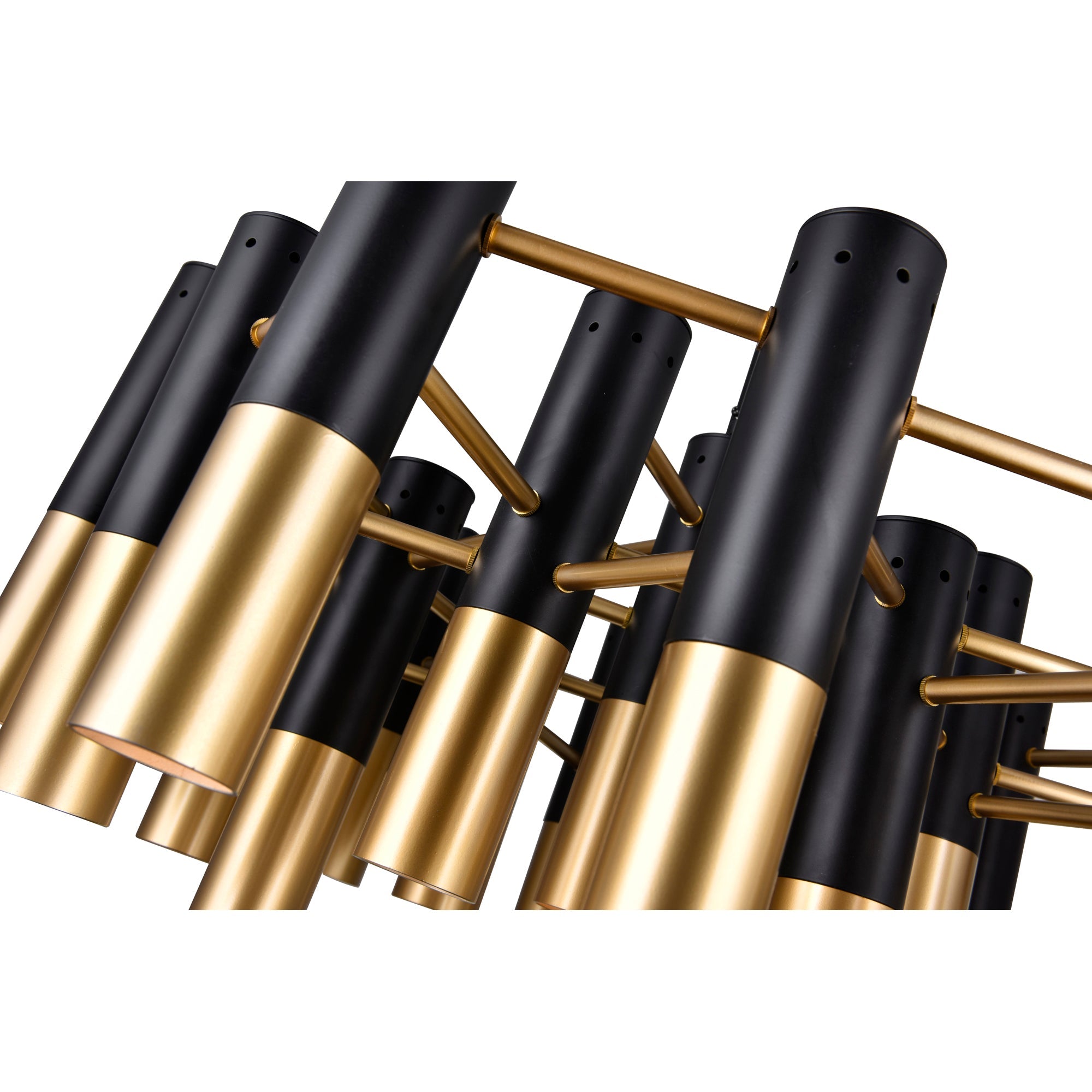 Anem 19 Light Matte Black & Satin Gold Down Chandelier - CWI Lighting