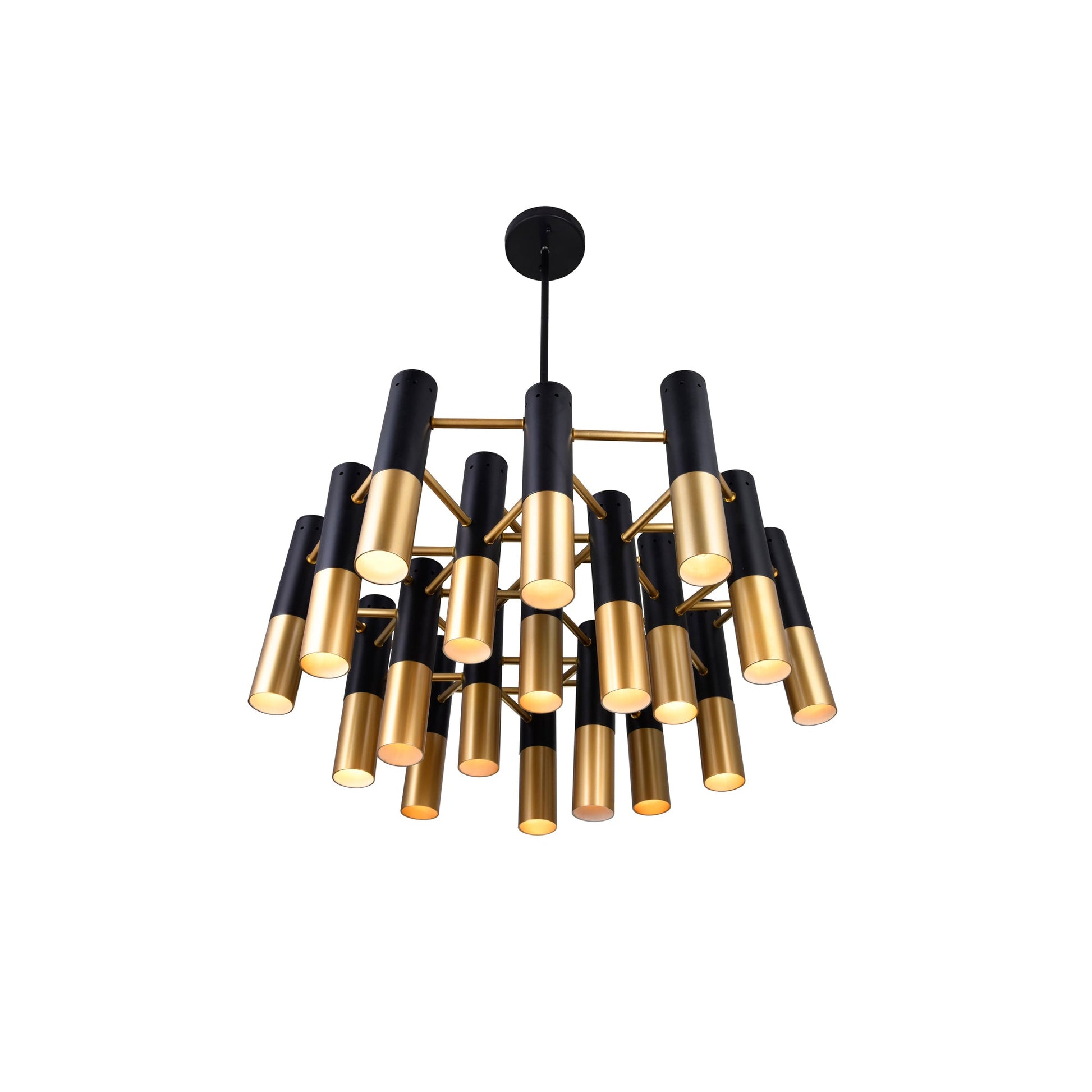 Anem 19 Light Matte Black & Satin Gold Down Chandelier - CWI Lighting