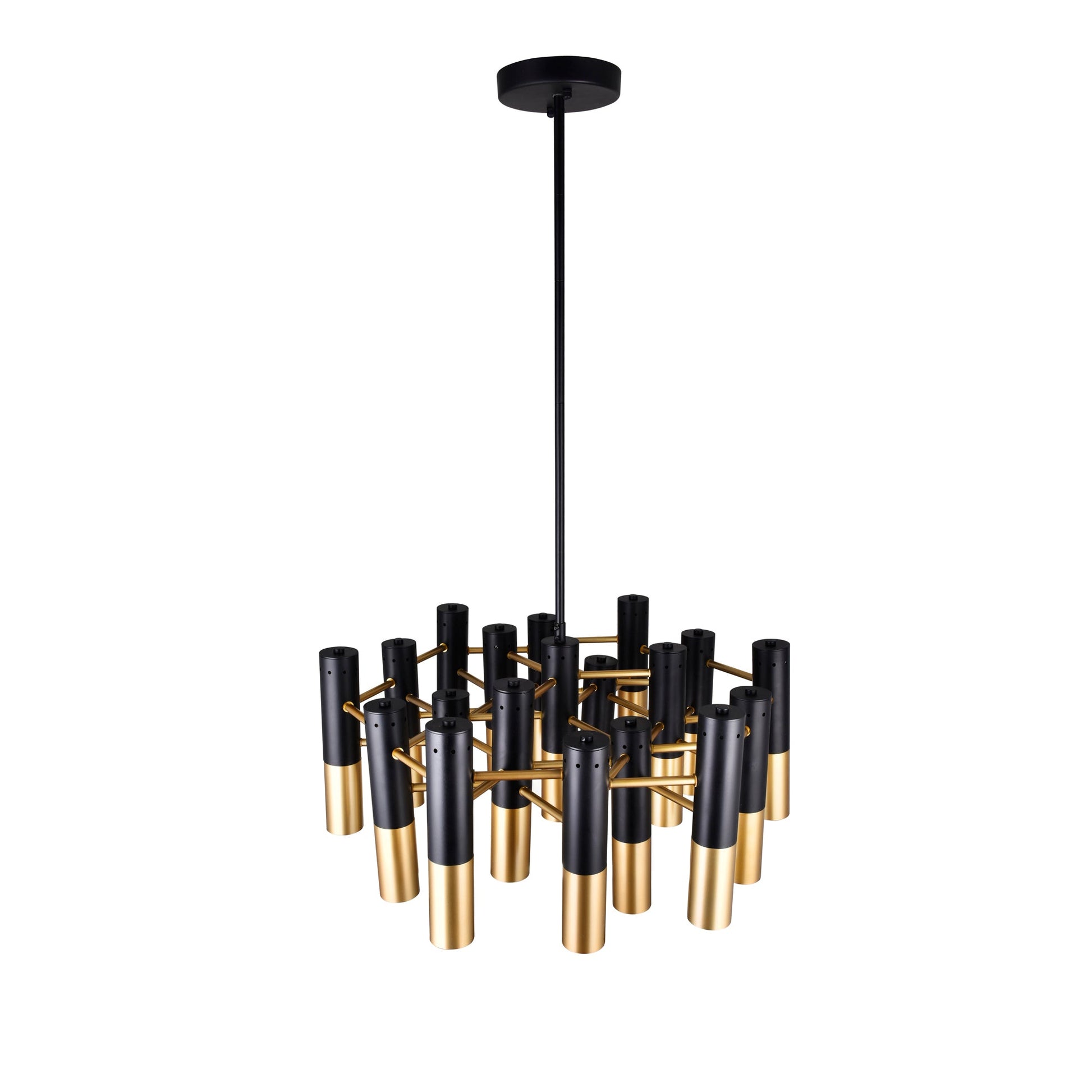 Anem 19 Light Matte Black & Satin Gold Down Chandelier - CWI Lighting