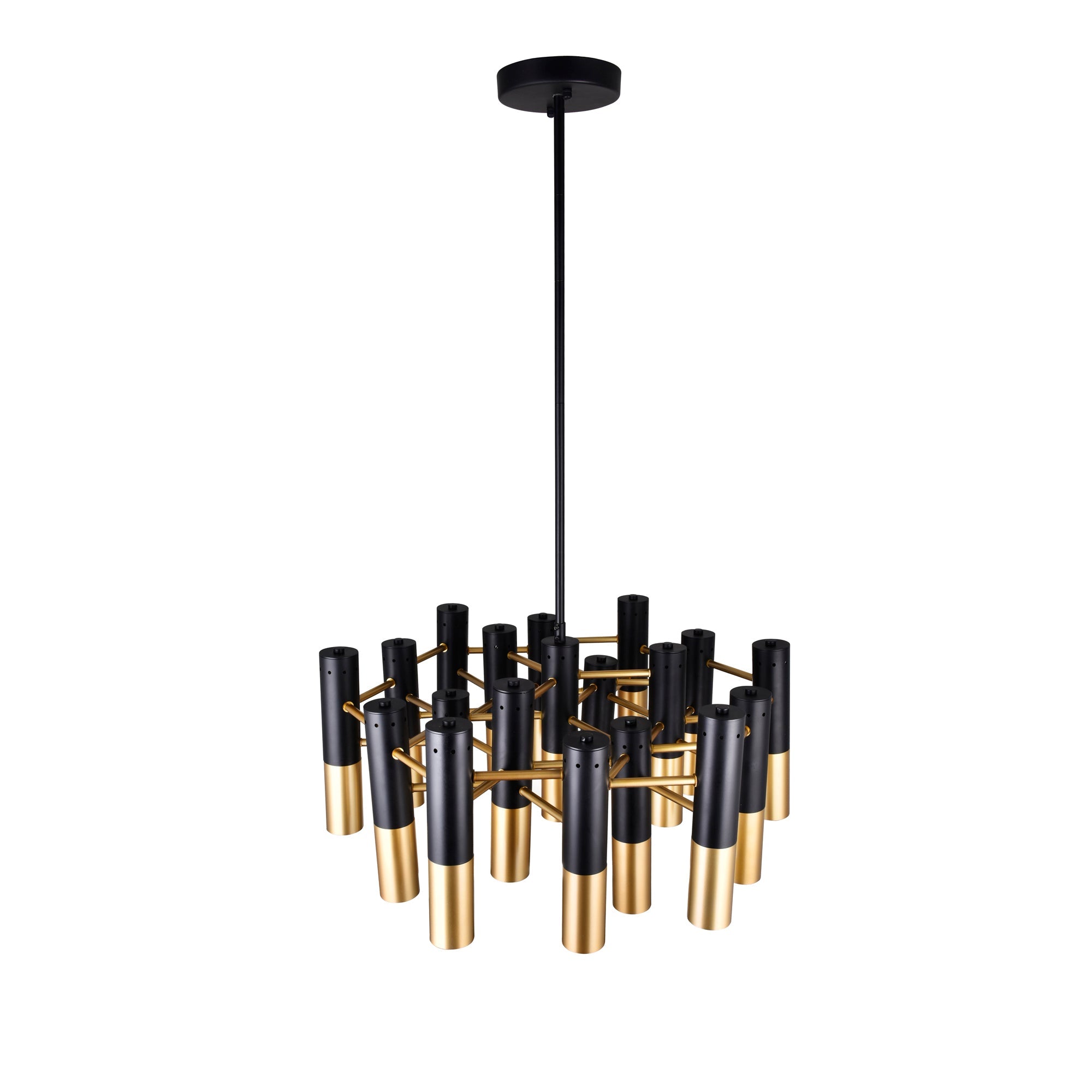 Anem 19 Light Matte Black & Satin Gold Down Chandelier - CWI Lighting
