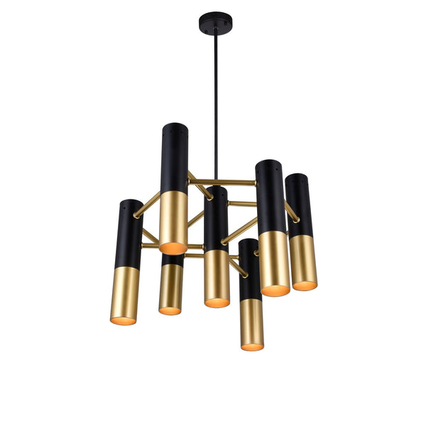 Anem 7 Light Matte Black & Satin Gold Down Chandelier - CWI Lighting